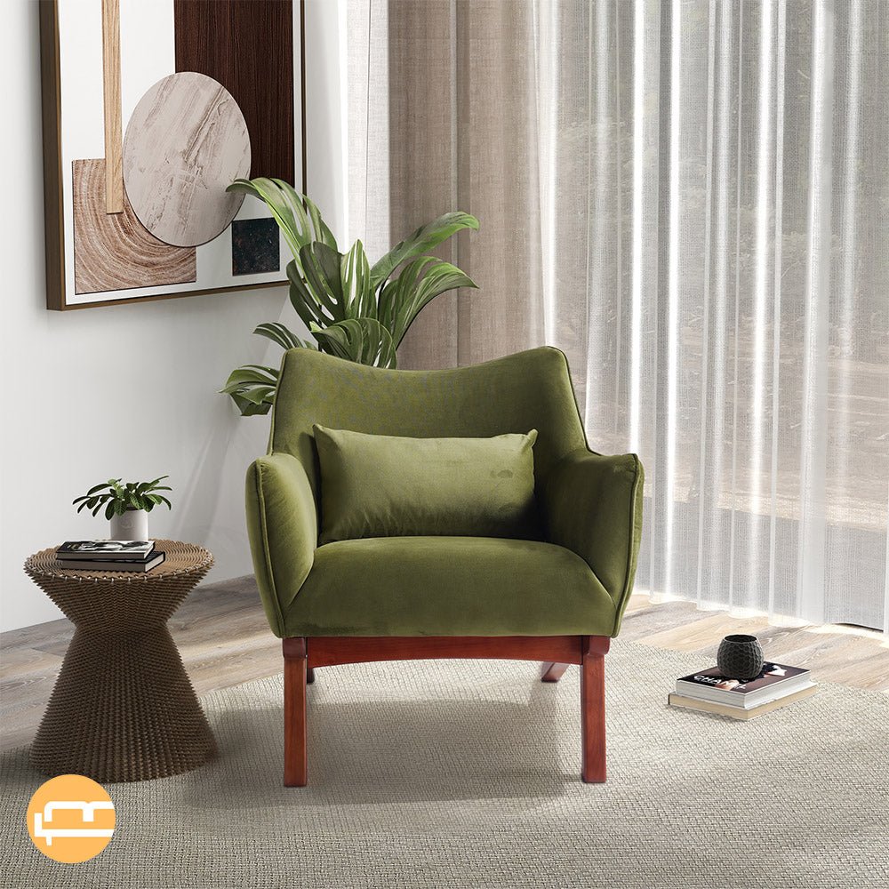 Casper Olive Green Velvet Lounge Chair - MidinMod