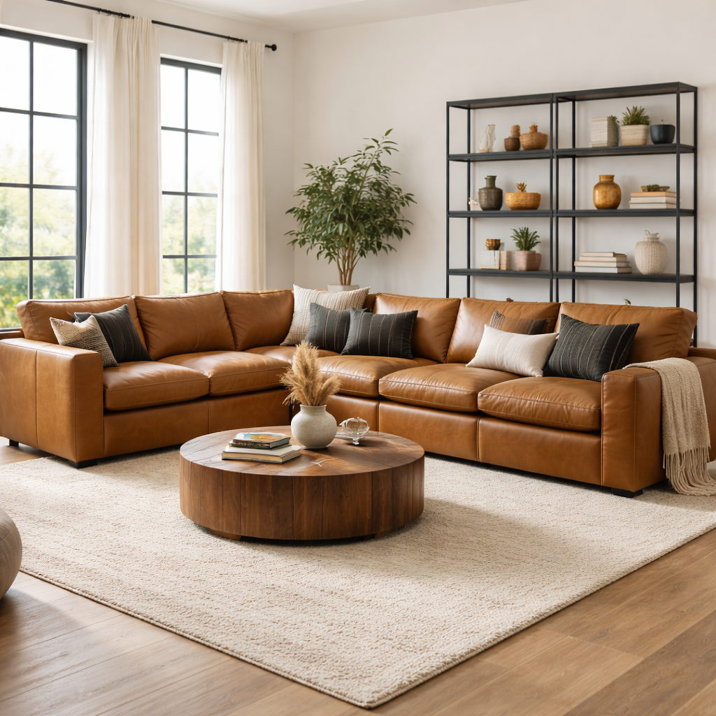 Emilia Caramel Leather 6-Piece Modular Sectional