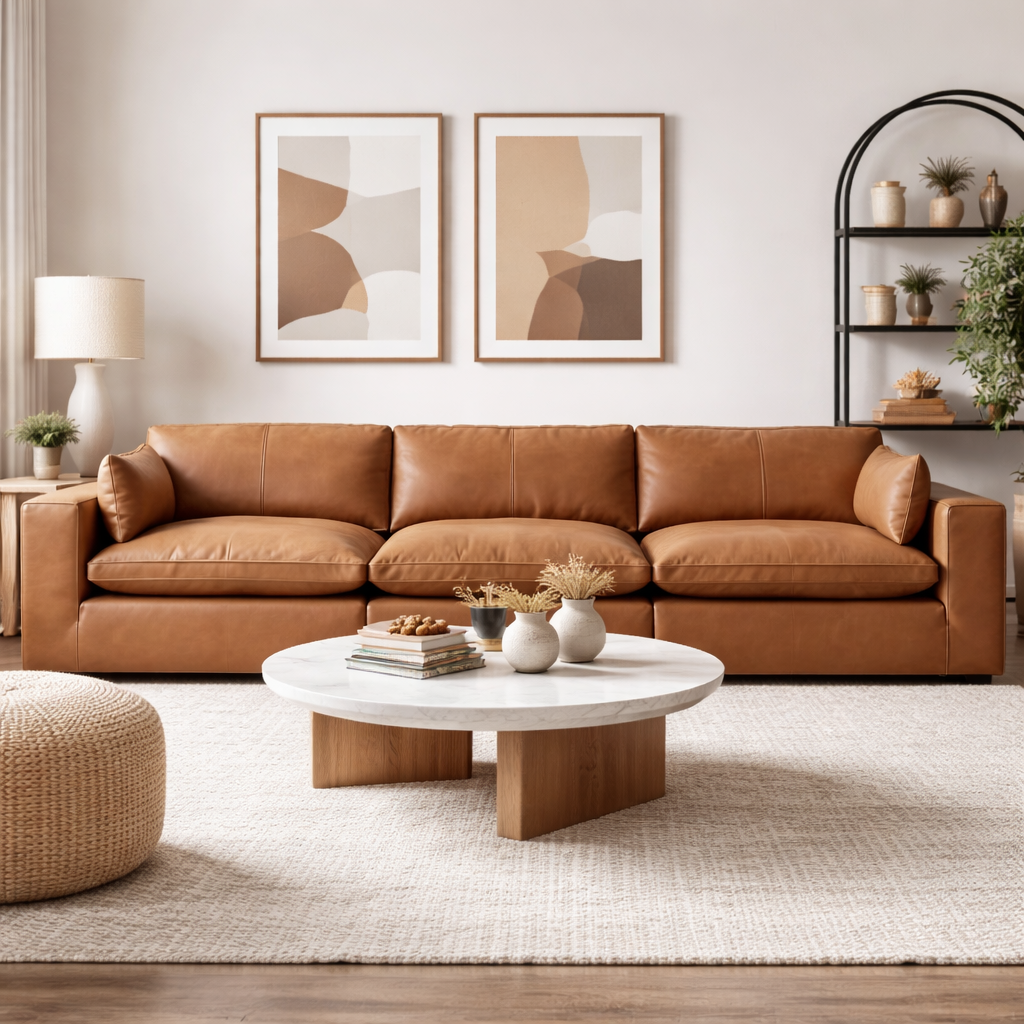 Emilia Caramel Leather 3-Piece Sofa