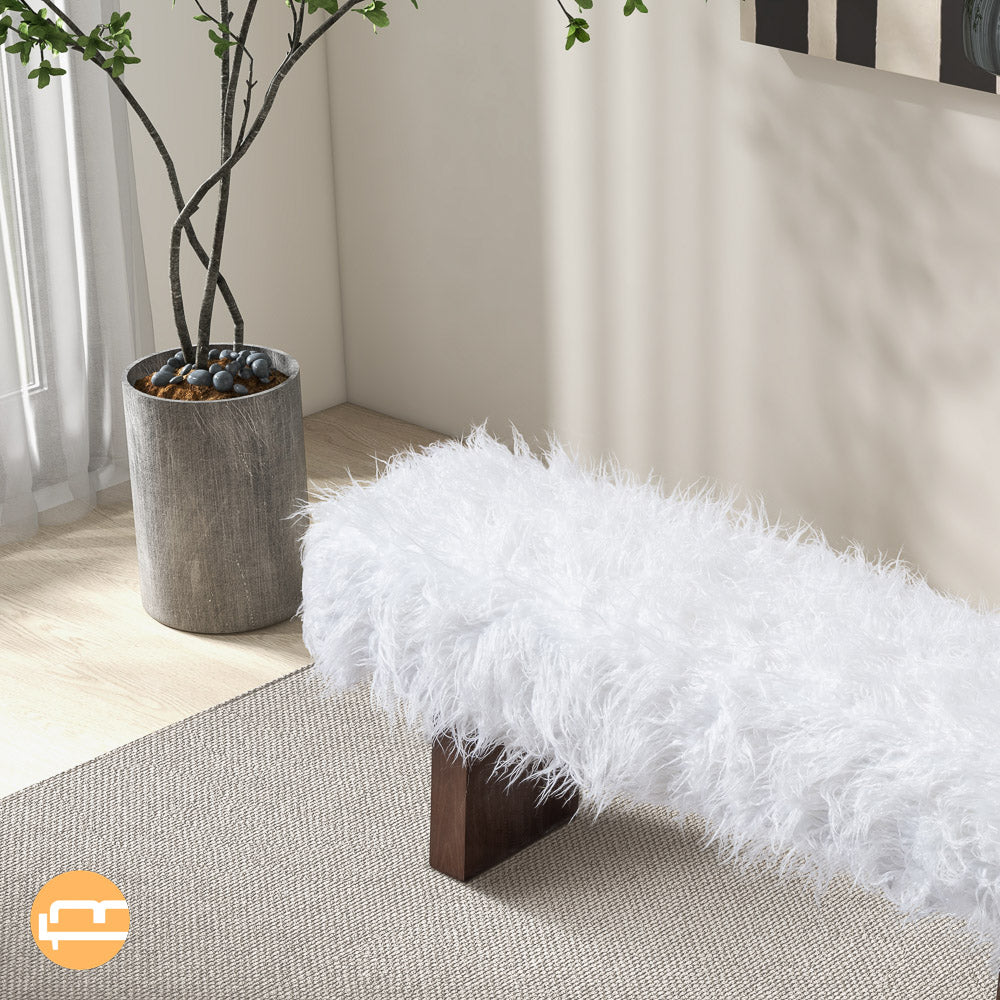 Chatham White Khaki Fur Bench - MidinMod