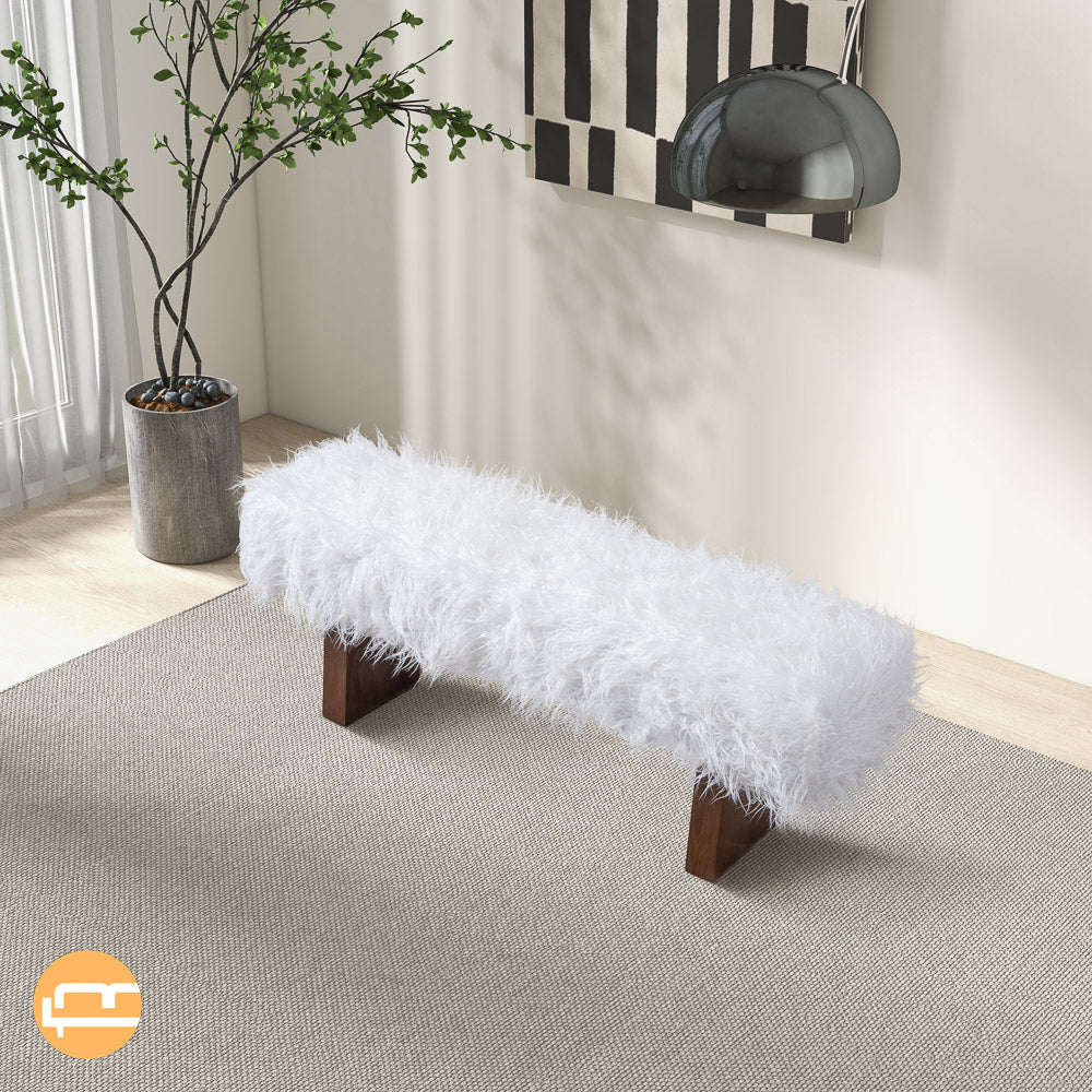 Chatham White Khaki Fur Bench - MidinMod