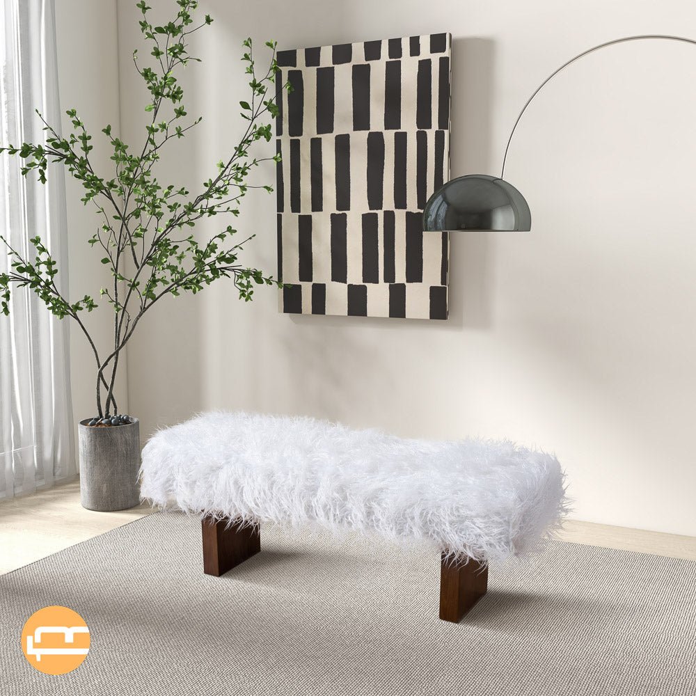 Chatham White Khaki Fur Bench - MidinMod