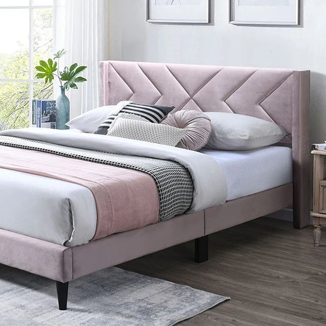 Cherry Pink Queen Bed | Contemporary Fabric Upholstered Platform Bed Frame | MidinMod