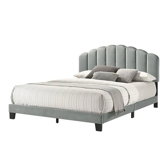 Christi Light Gray Queen Bed | Contemporary Fully Upholstered Channel Tufted Bed Frame | MidinMod