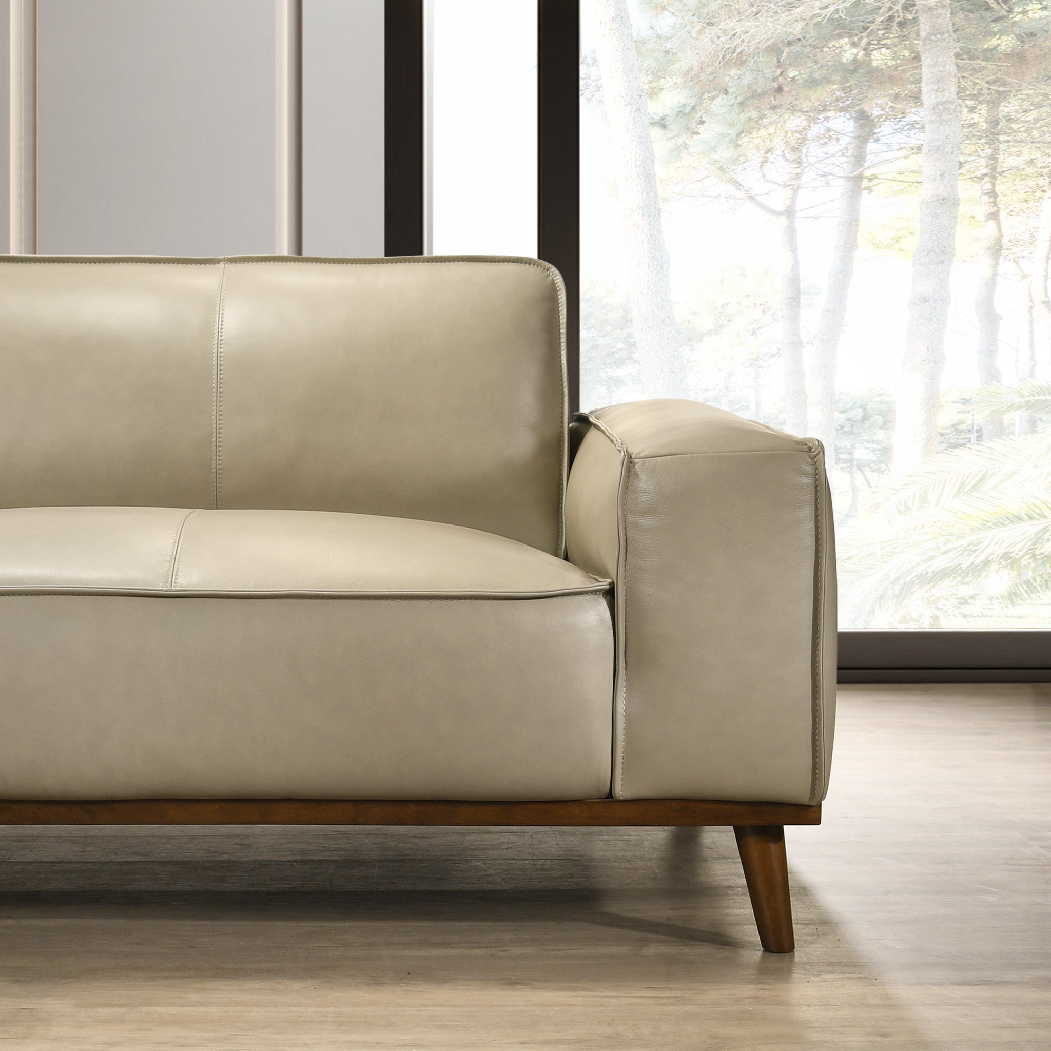 Clifton Beige Leather Sectional Sofa Left Facing Chaise - MidinMod