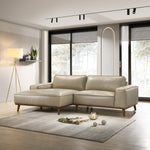 Clifton Beige Leather Sectional Sofa Left Facing Chaise