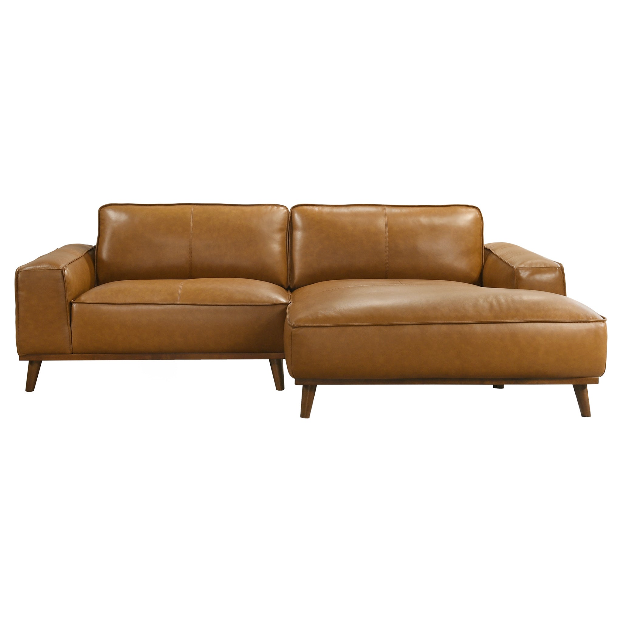 Clifton Tan Leather Sectional Sofa Right Facing Chaise - MidinMod