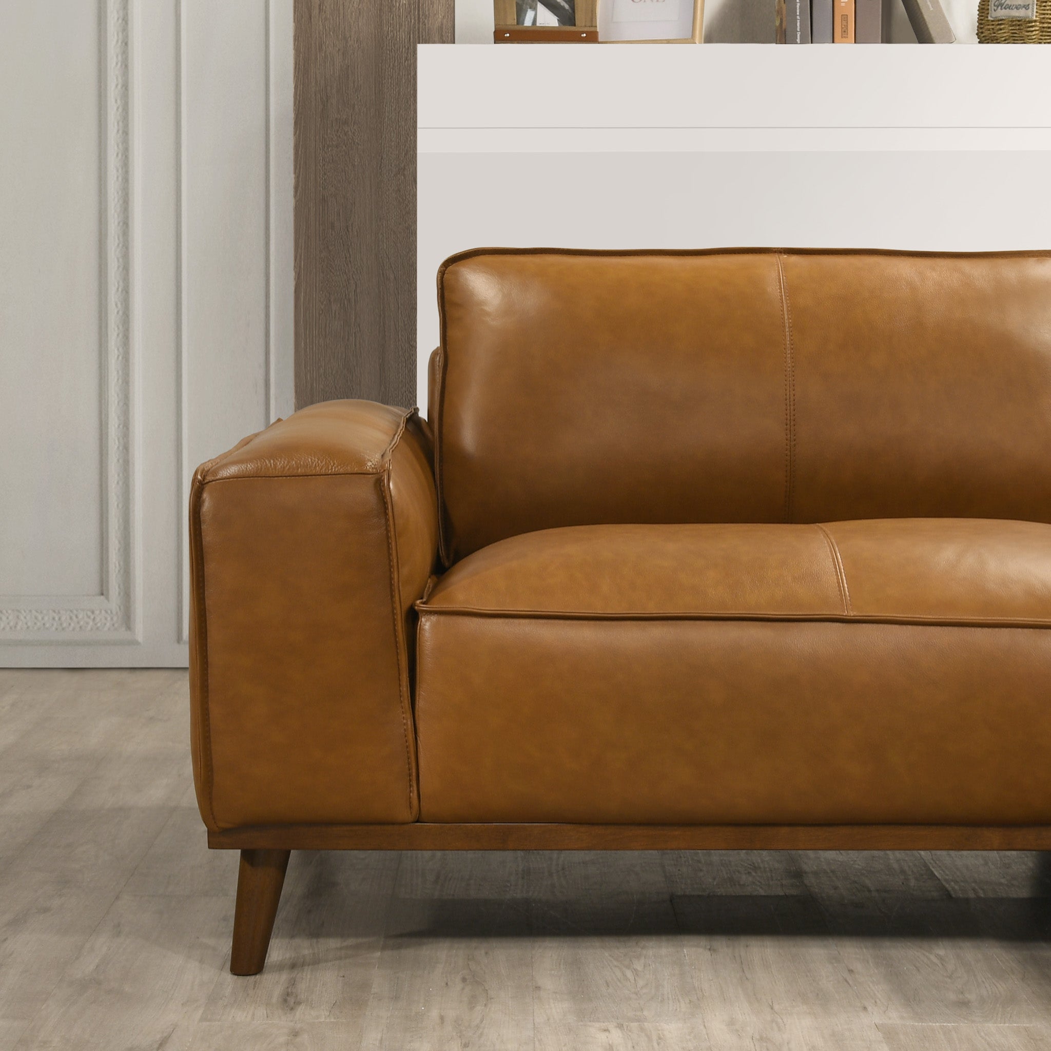 Clifton Tan Leather Sectional Sofa Right Facing Chaise - MidinMod