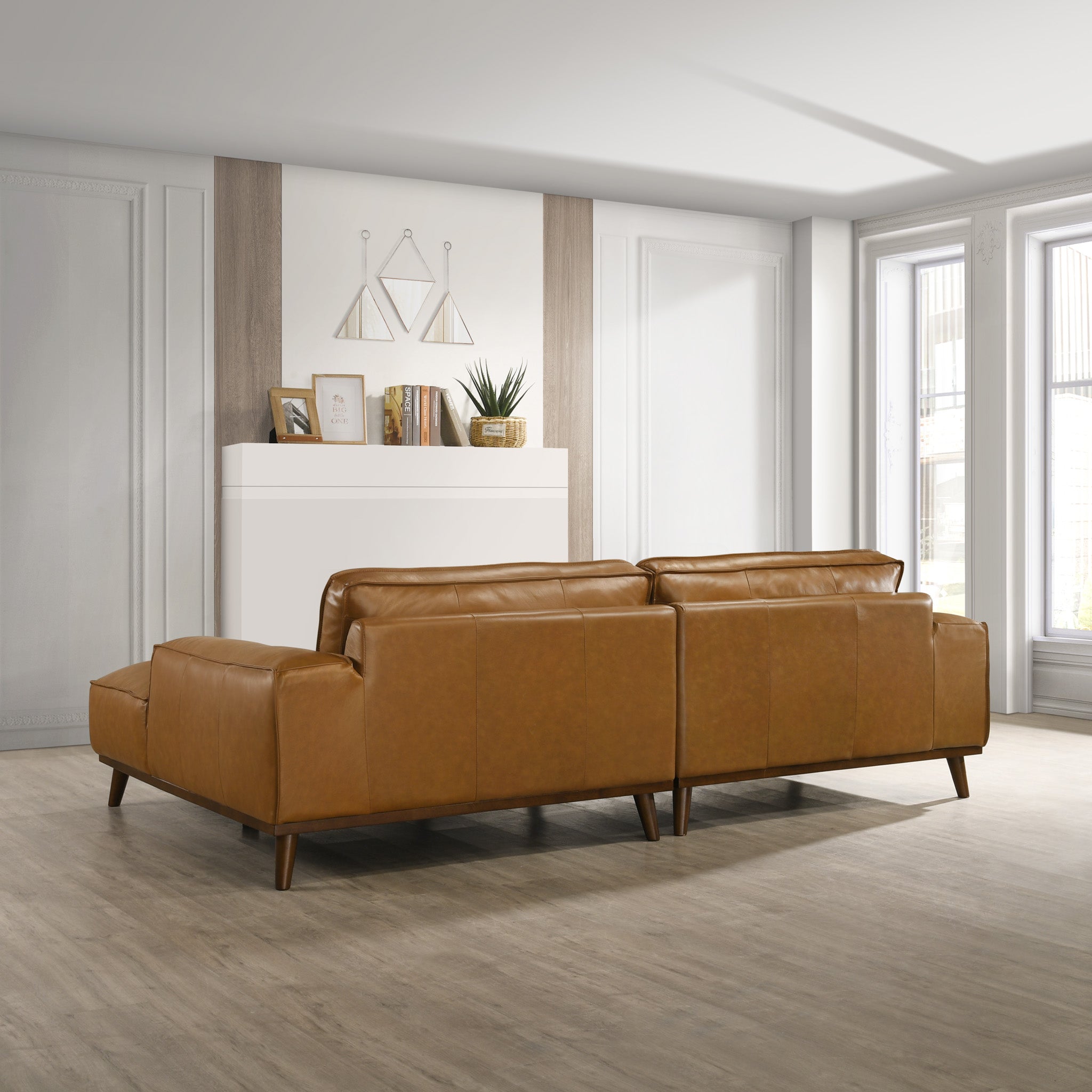 Clifton Tan Leather Sectional Sofa Right Facing Chaise - MidinMod