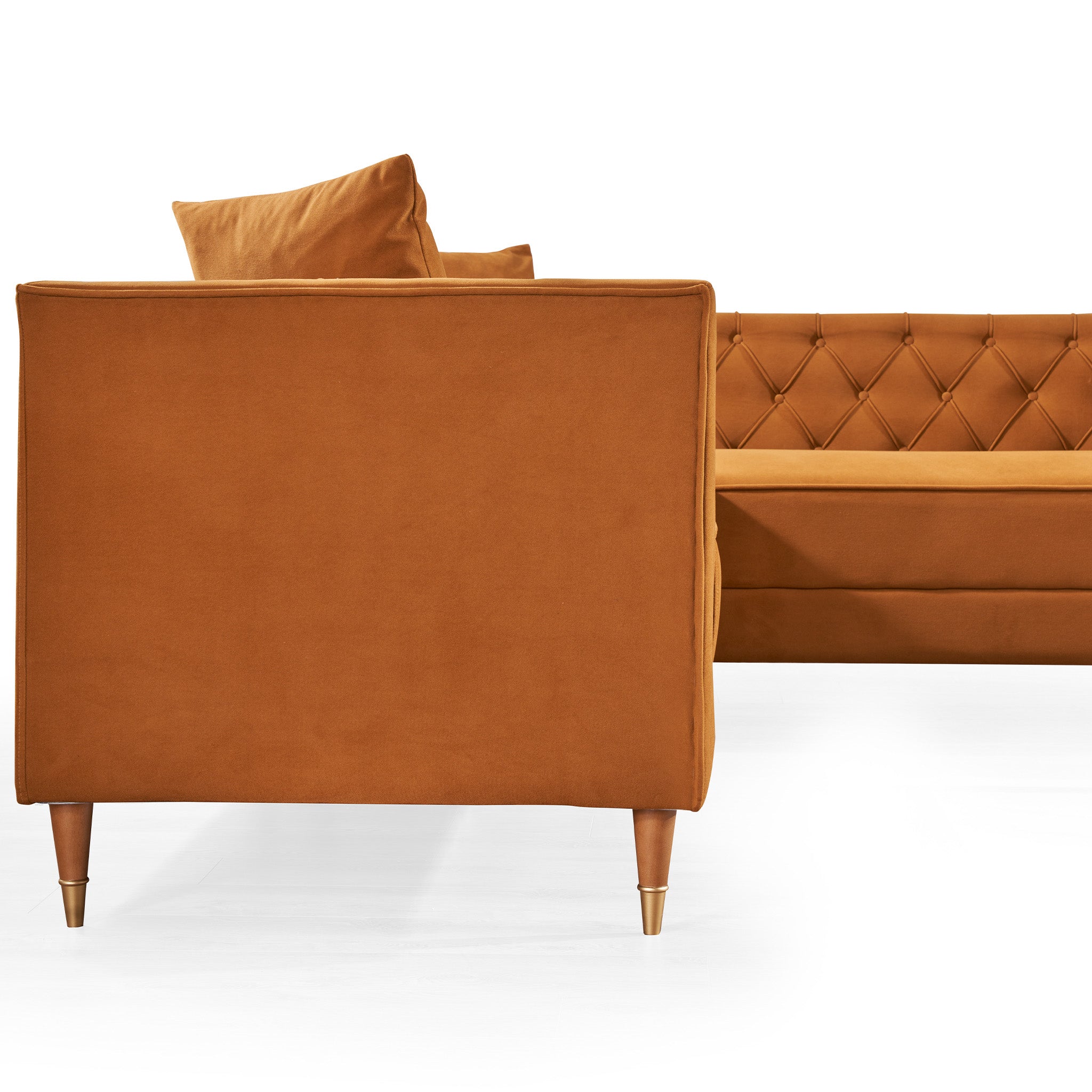 Lewis Cognac Velvet Symmetrical Corner Sofa - MidinMod