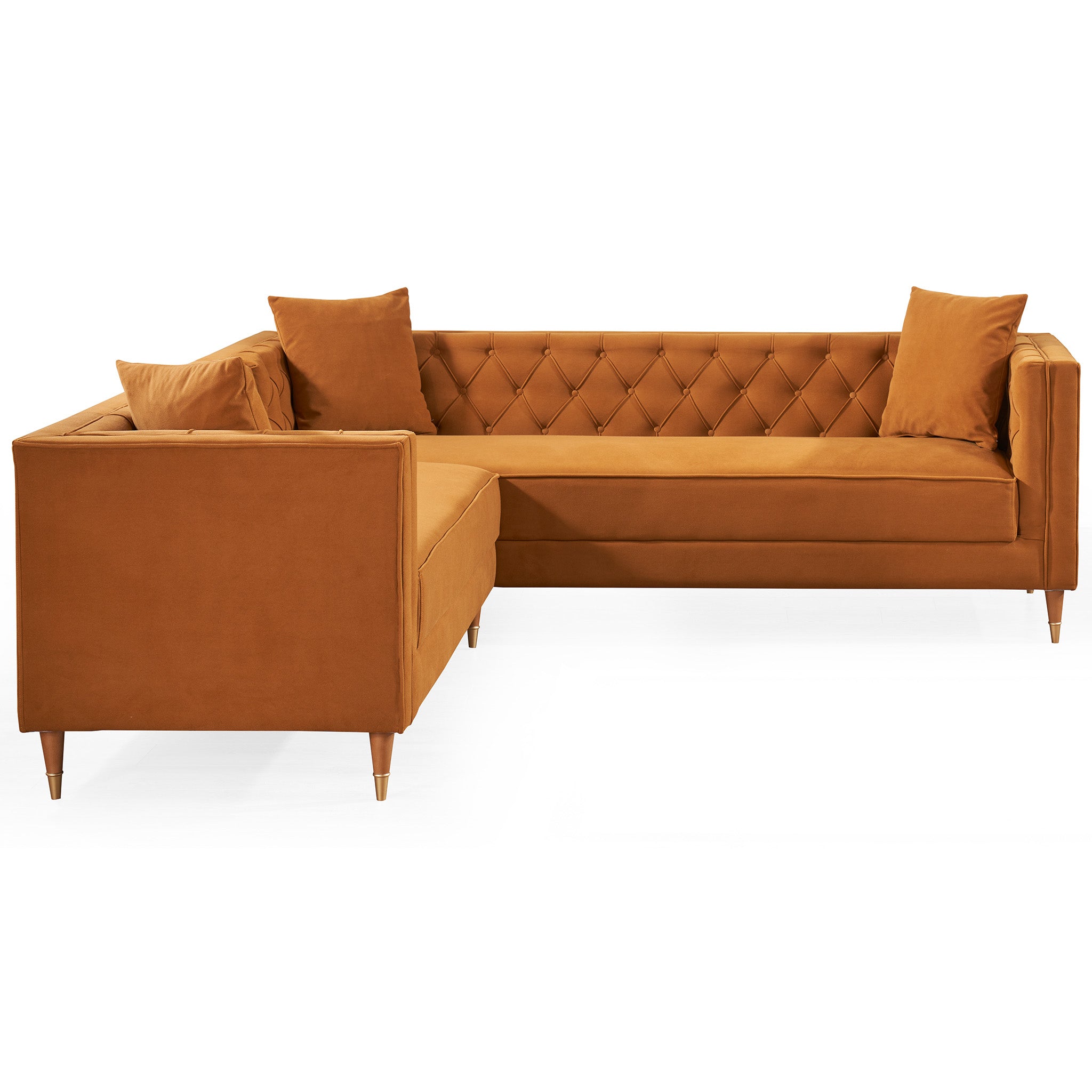 Lewis Cognac Velvet Symmetrical Corner Sofa - MidinMod