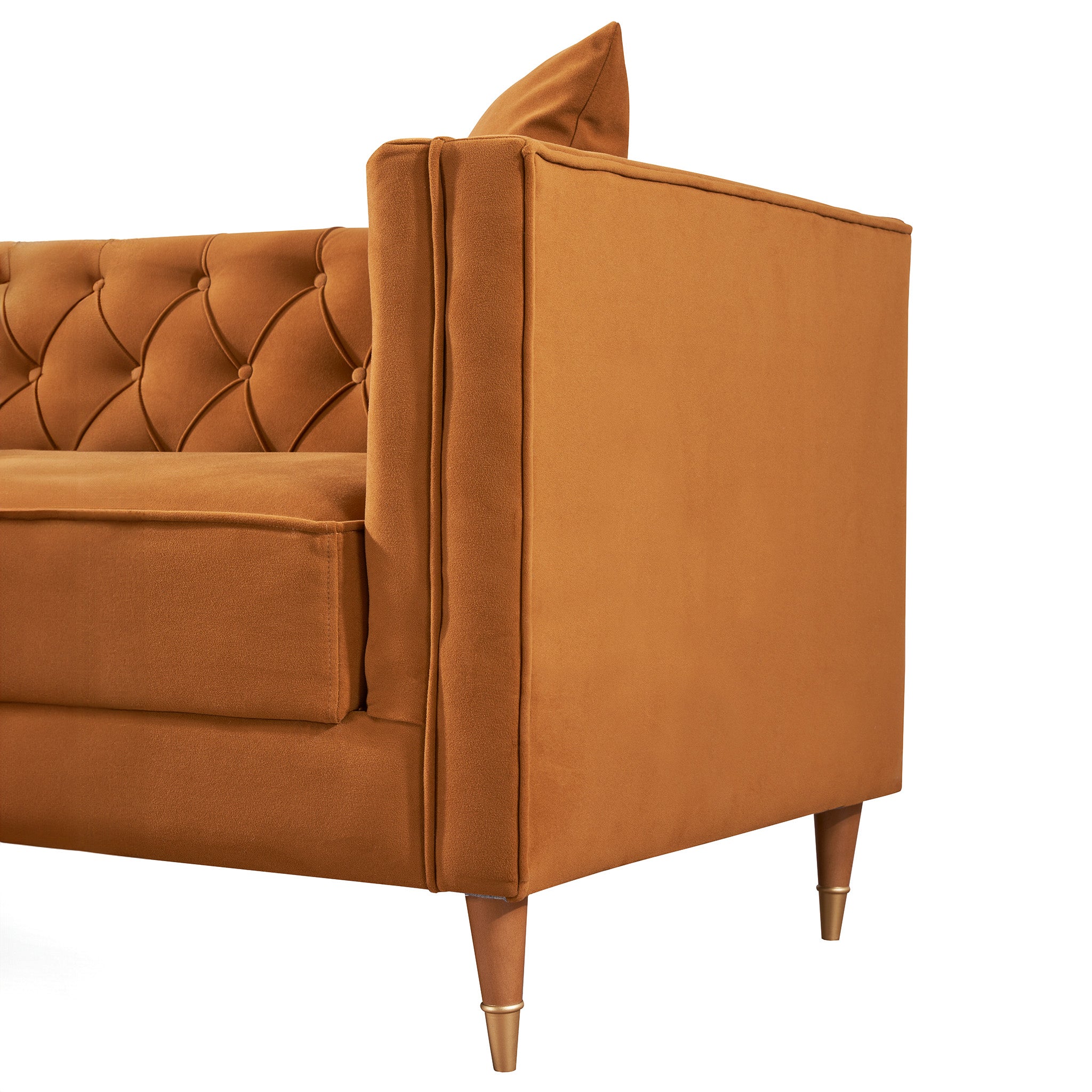 Lewis Cognac Velvet Symmetrical Corner Sofa - MidinMod