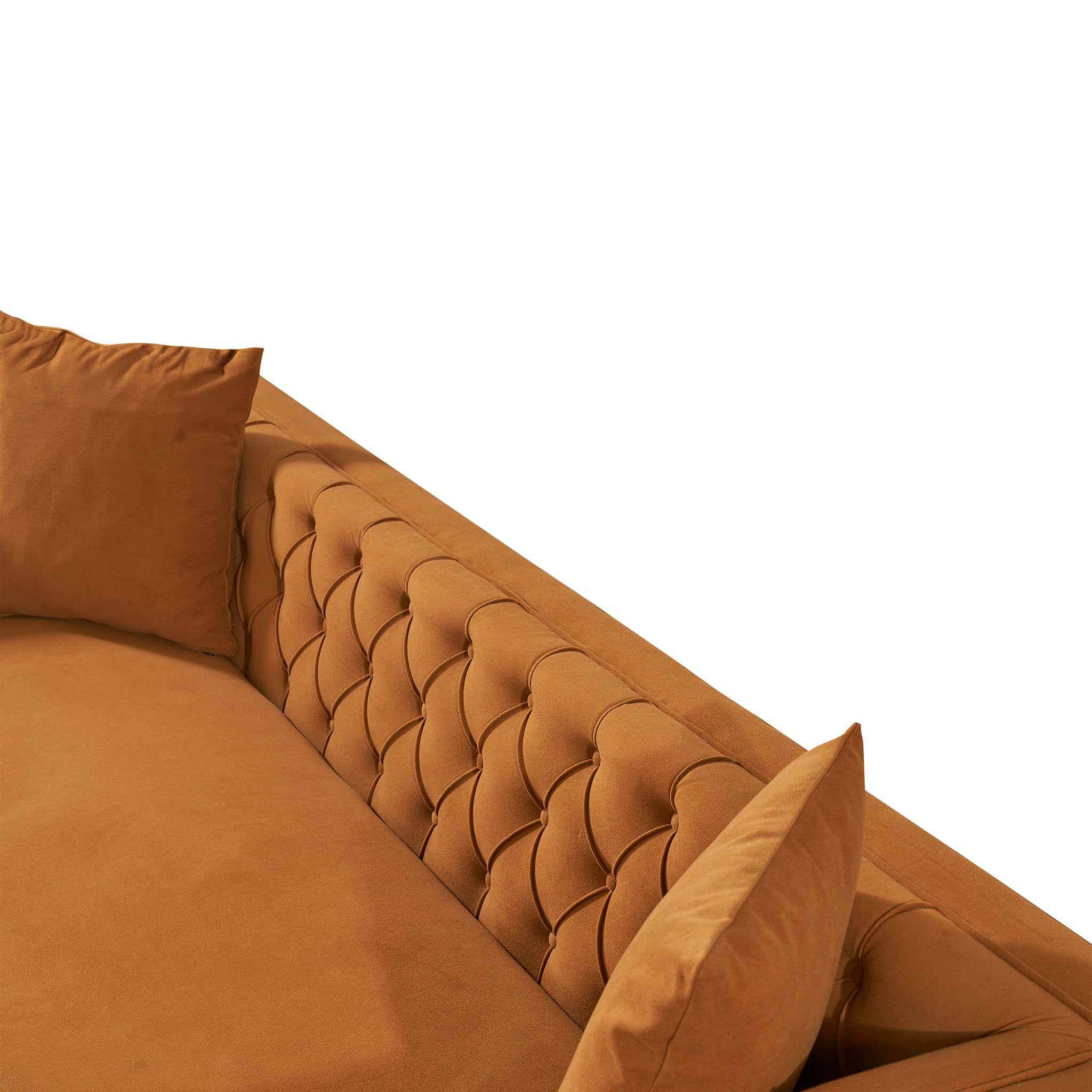 Lewis Cognac Velvet Symmetrical Corner Sofa - MidinMod