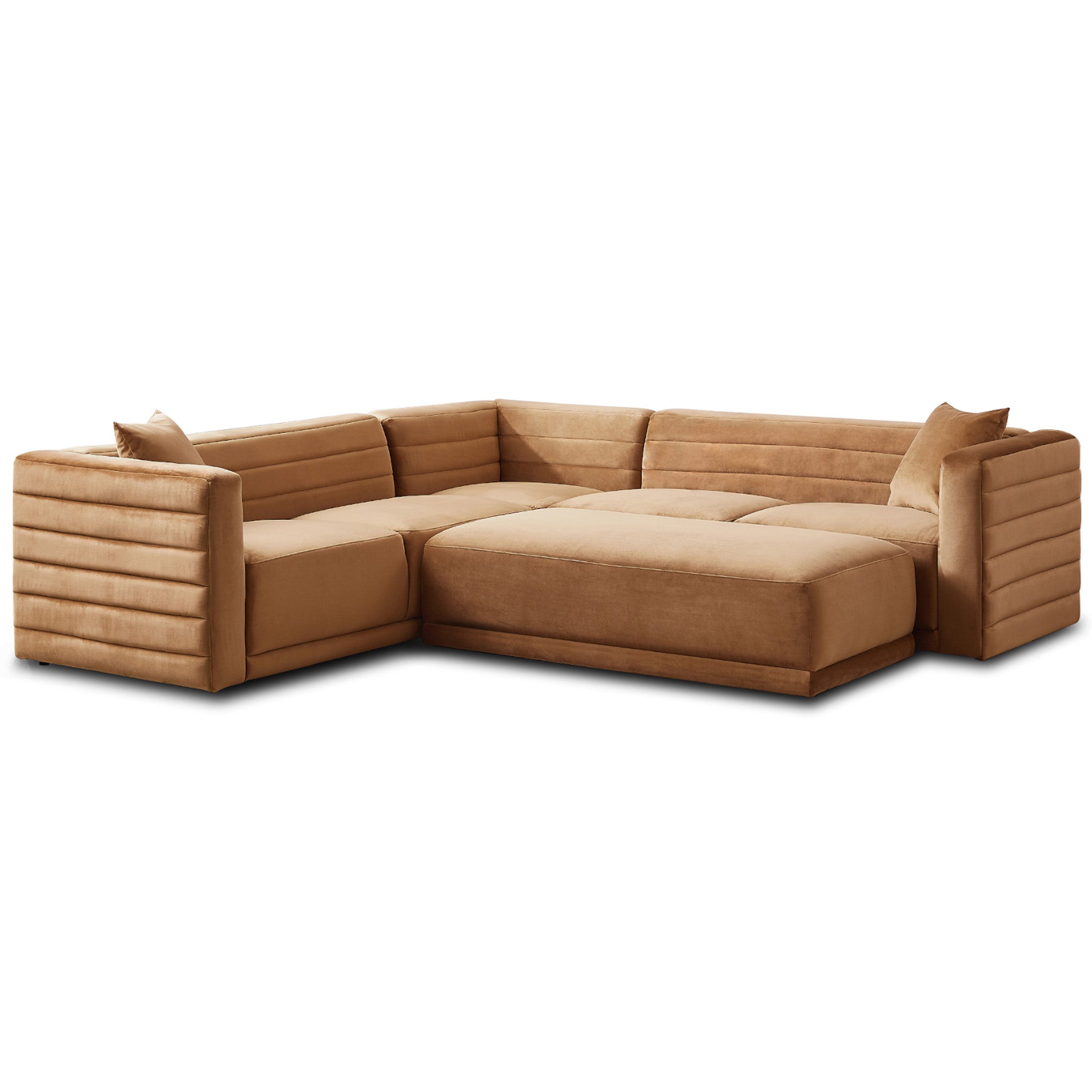 Soho Cognac Velvet Corner Sofa with Ottoman - MidinMod