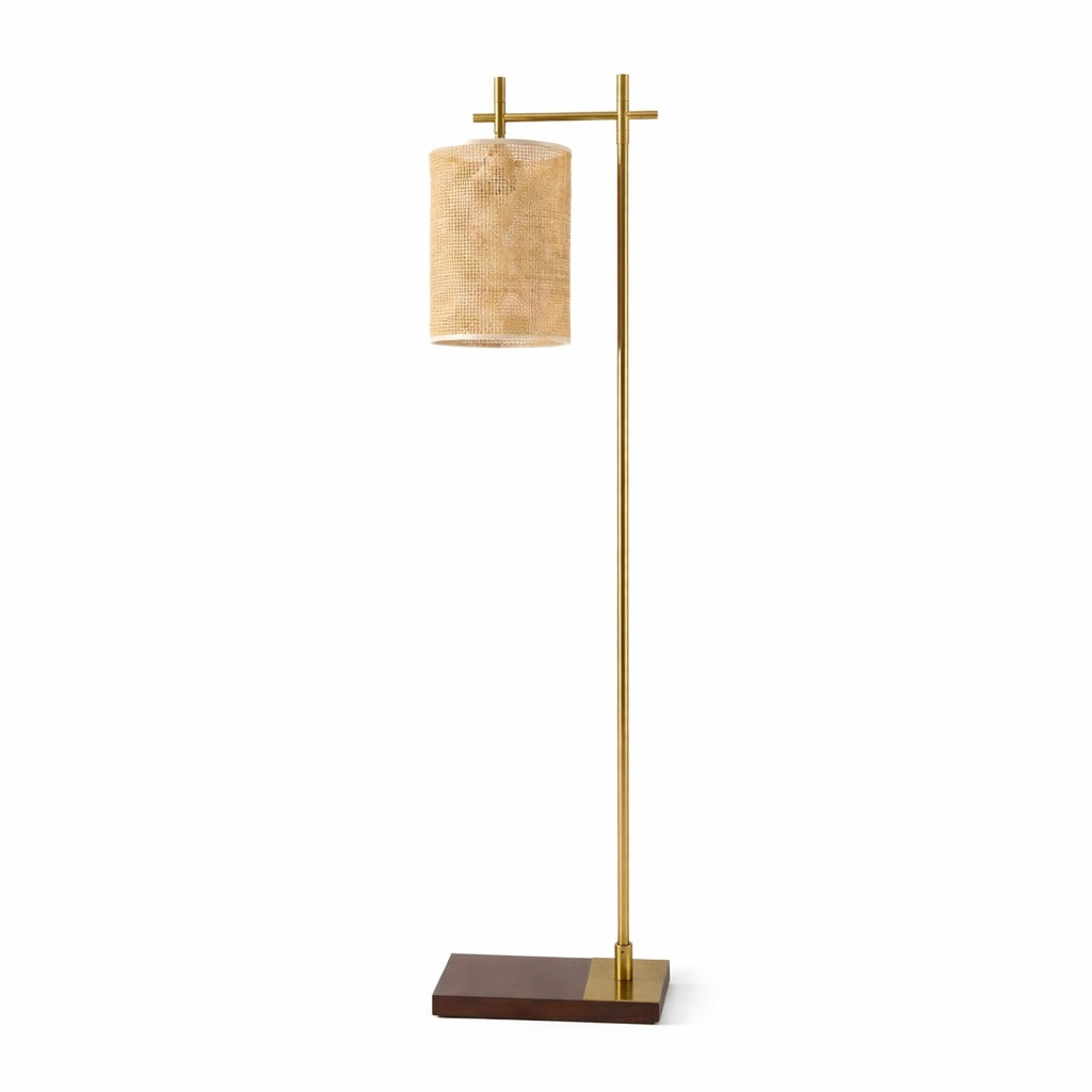 Comet 60" Bamboo Floor Lamp in Dark Brown Rubberwood and Bronze | MidinMod