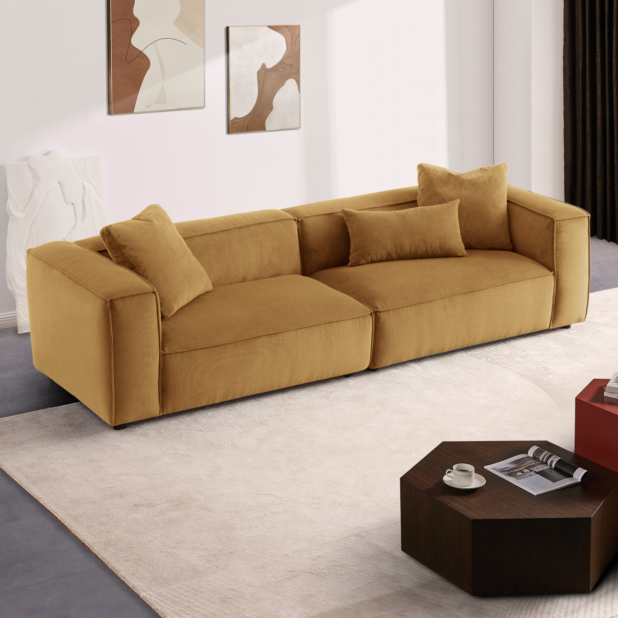 Conrad Cognac Corduroy Large Sofa - MidinMod