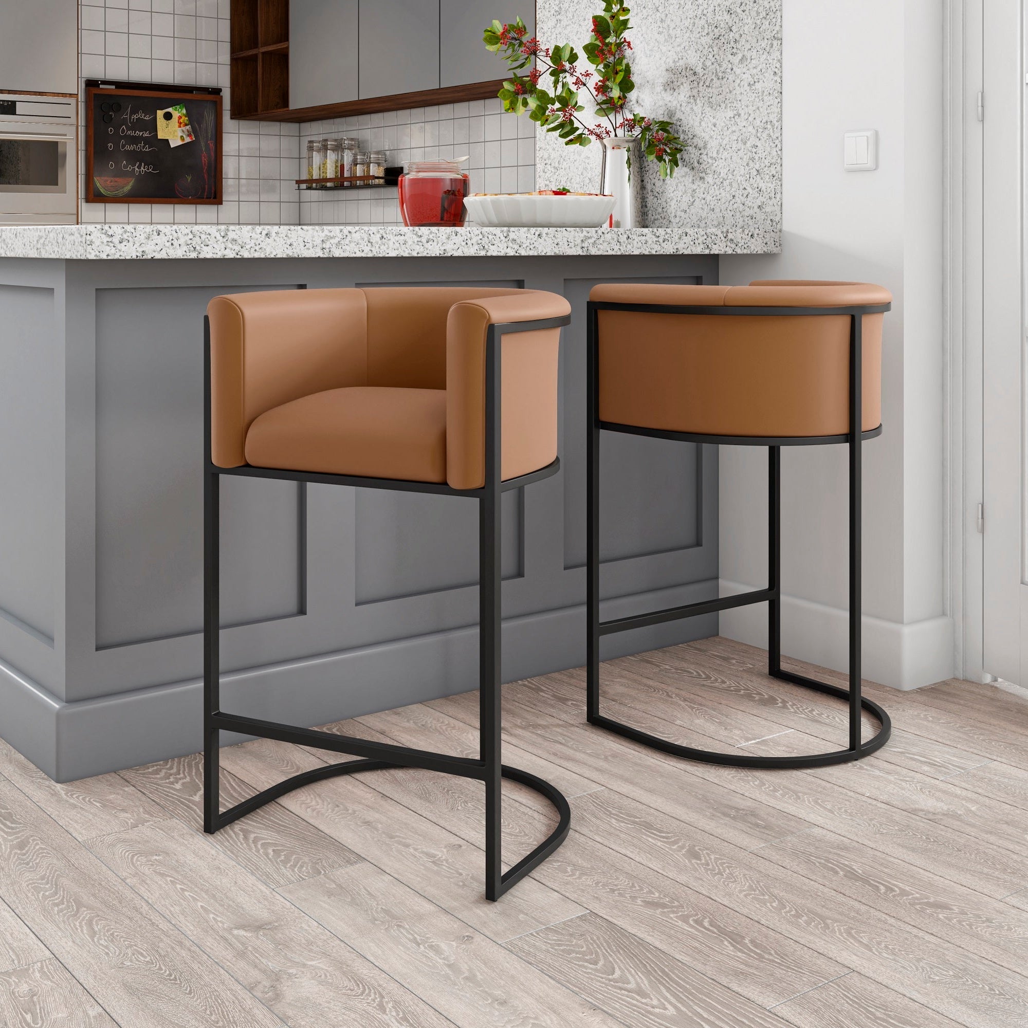 Cosmopolitan Camel Counter Stool | Modern Leather Upholstered Bar Seating