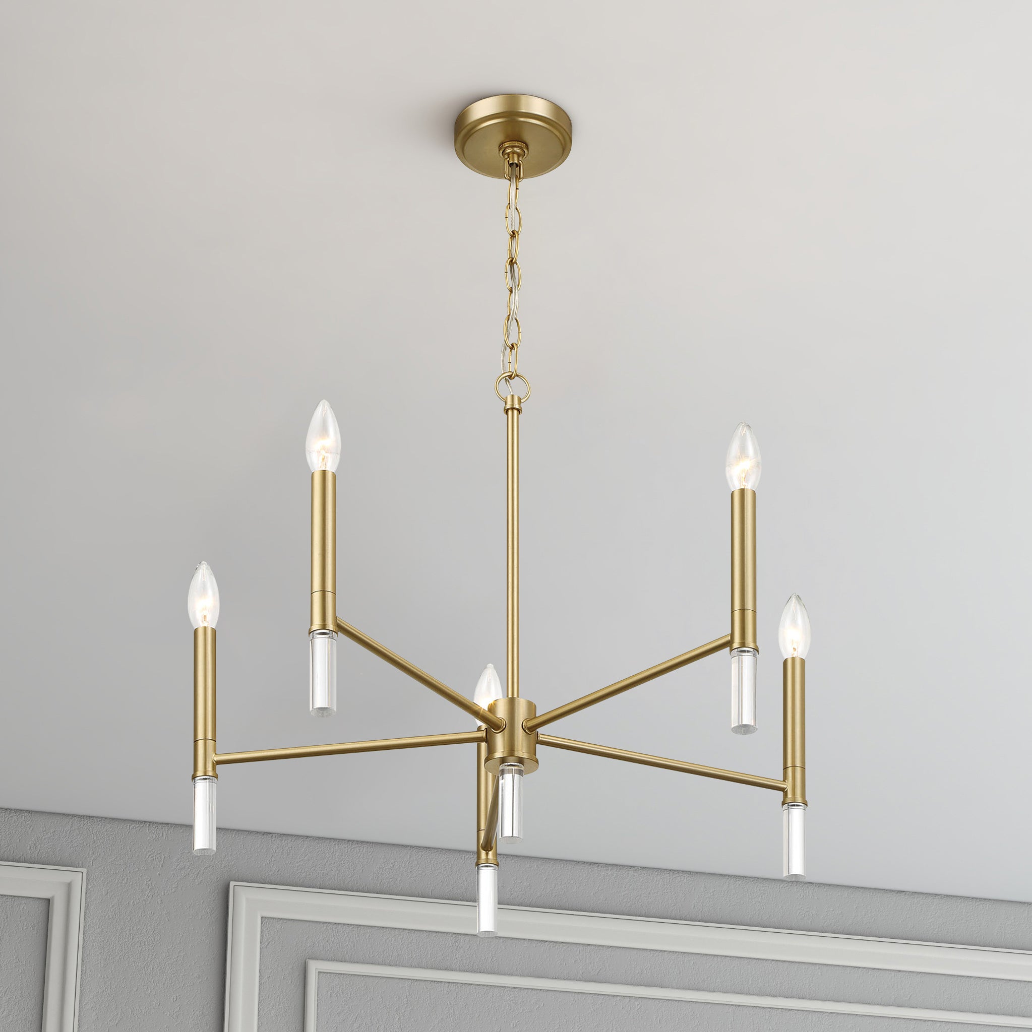 Courtyard Five Light Golden Brass Candle Light Chandelier 24"W × 17.75"H