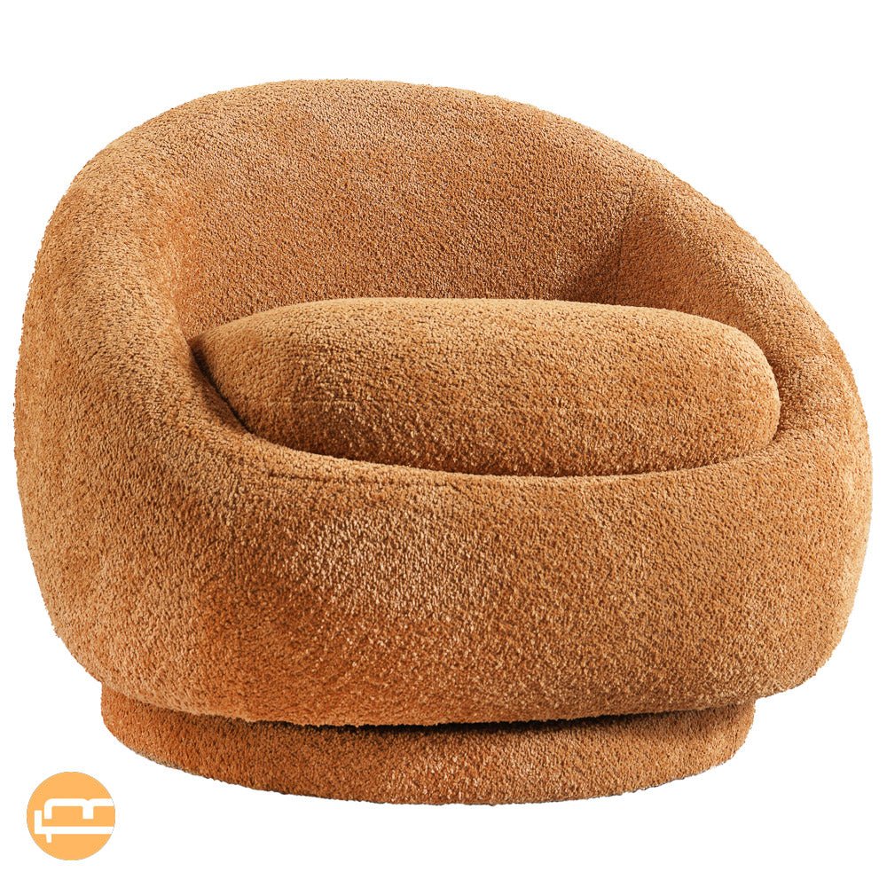 Crockett Orange Boucle Swivel Barrel Chair - MidinMod