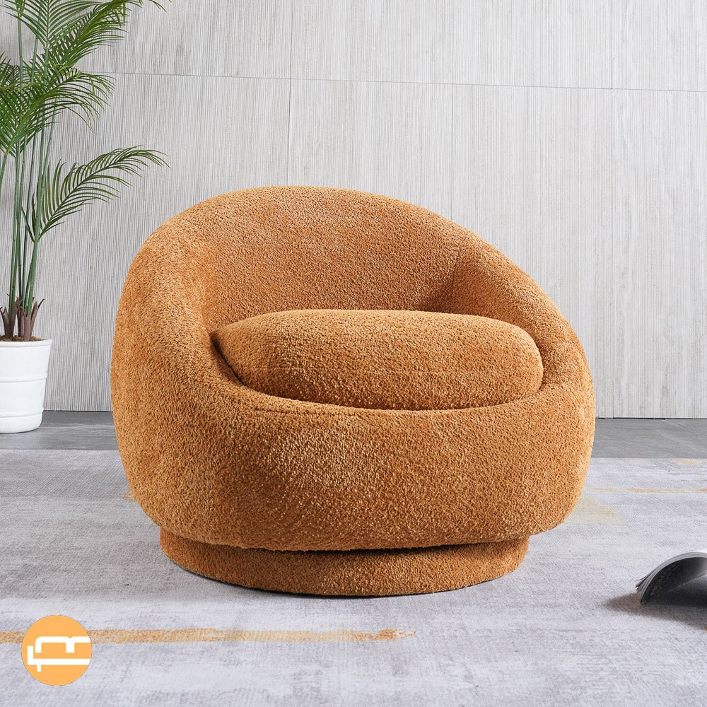 Crockett Orange Boucle Swivel Barrel Chair - MidinMod