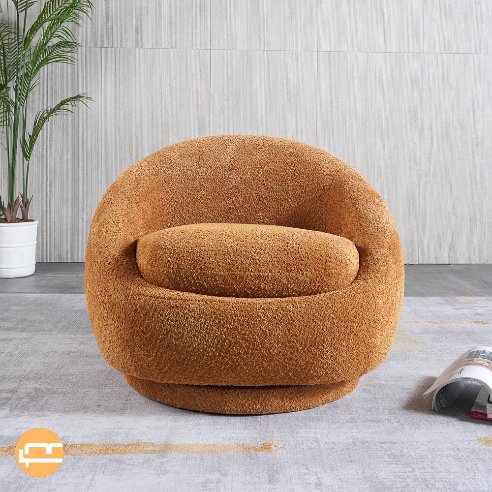 Crockett Orange Boucle Swivel Barrel Chair - MidinMod