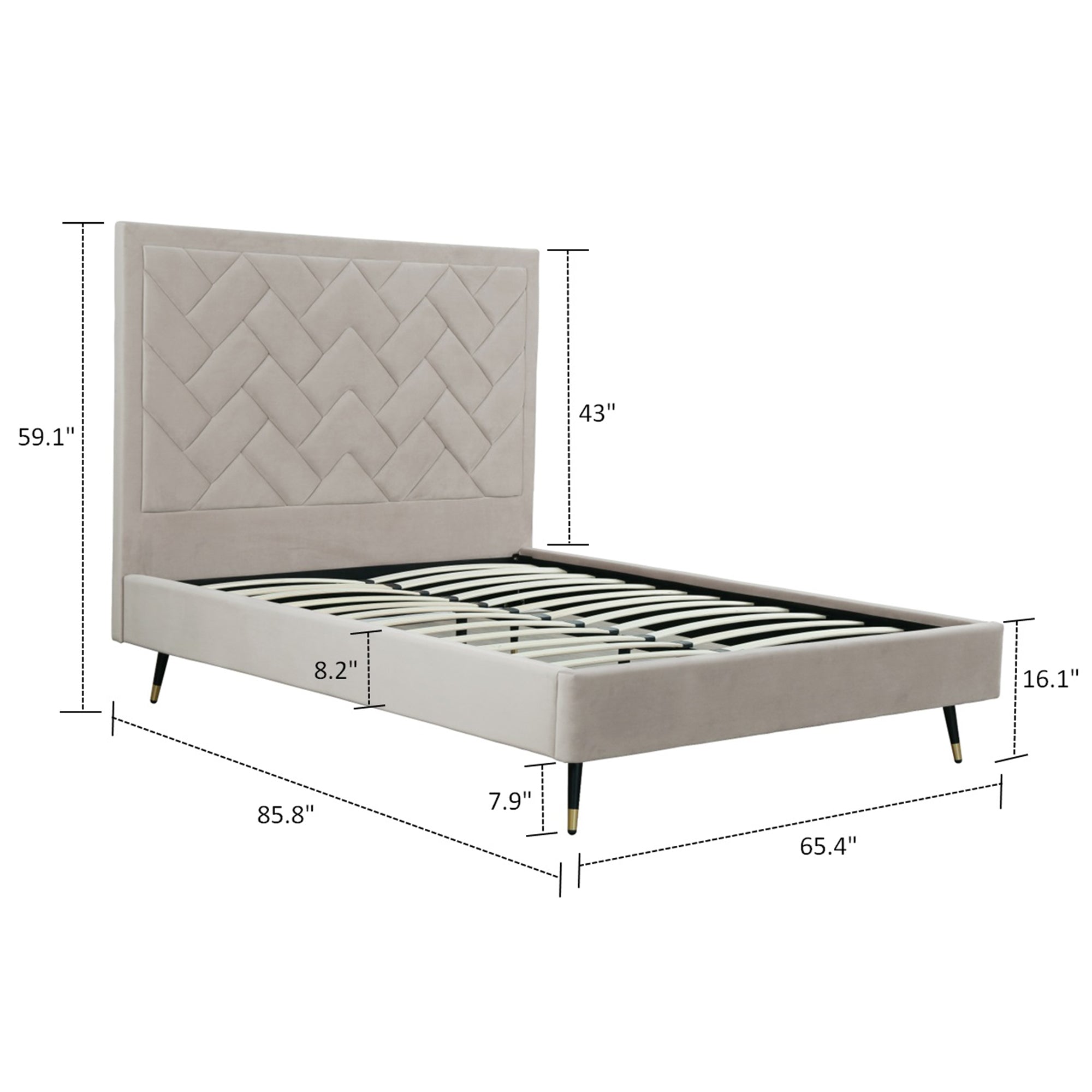 Crosby Queen-Size Bed in Greige | Modern Upholstered Velvet Bed Frame | MidinMod
