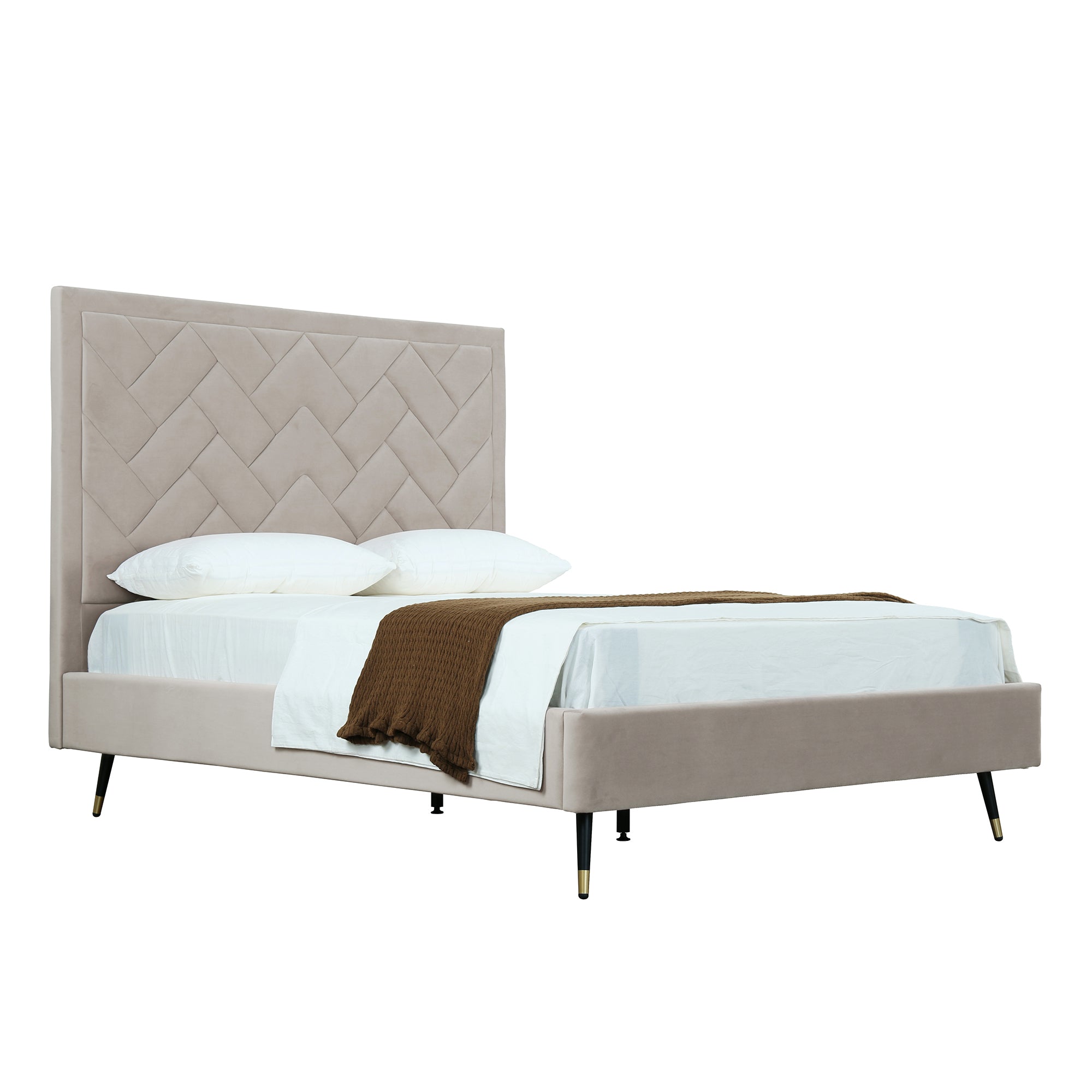 Crosby Queen-Size Bed in Greige | Modern Upholstered Velvet Bed Frame | MidinMod