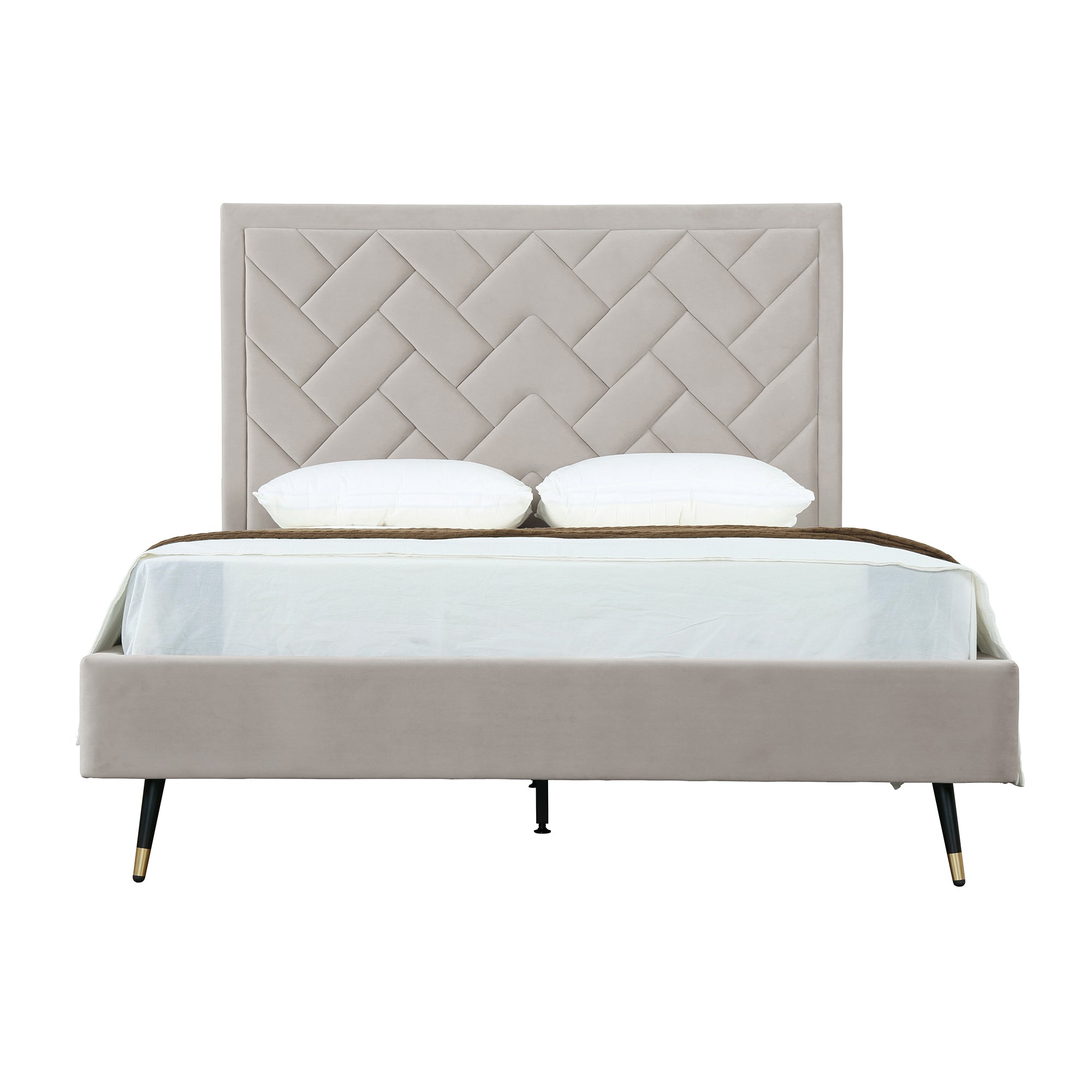 Crosby Queen-Size Bed in Greige | Modern Upholstered Velvet Bed Frame | MidinMod