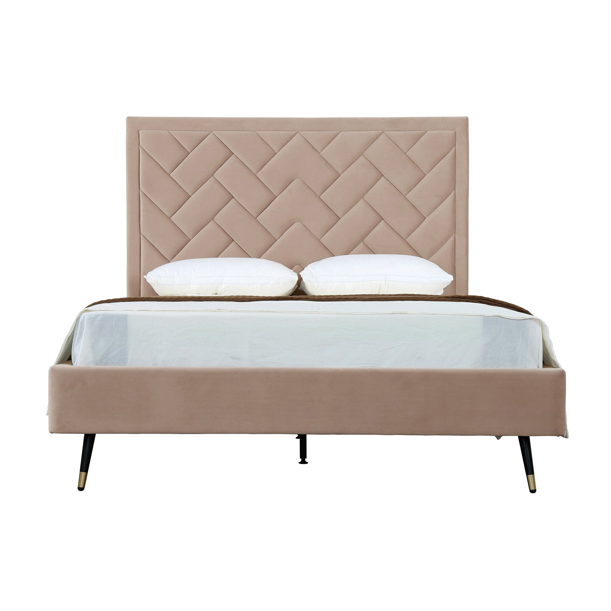 Crosby Queen-Size Bed in Nude | Modern Velvet Upholstered Bed Frame | MidinMod