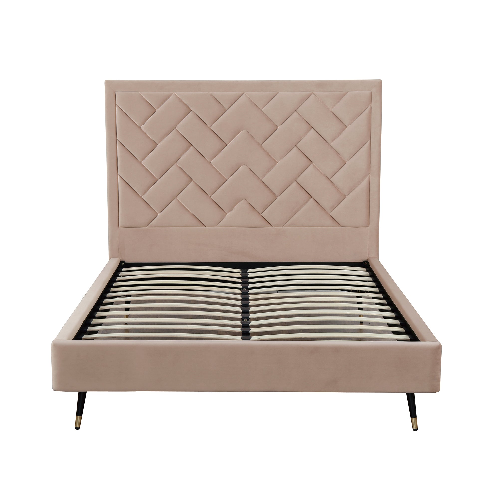 Crosby Queen-Size Bed in Nude | Modern Velvet Upholstered Bed Frame | MidinMod