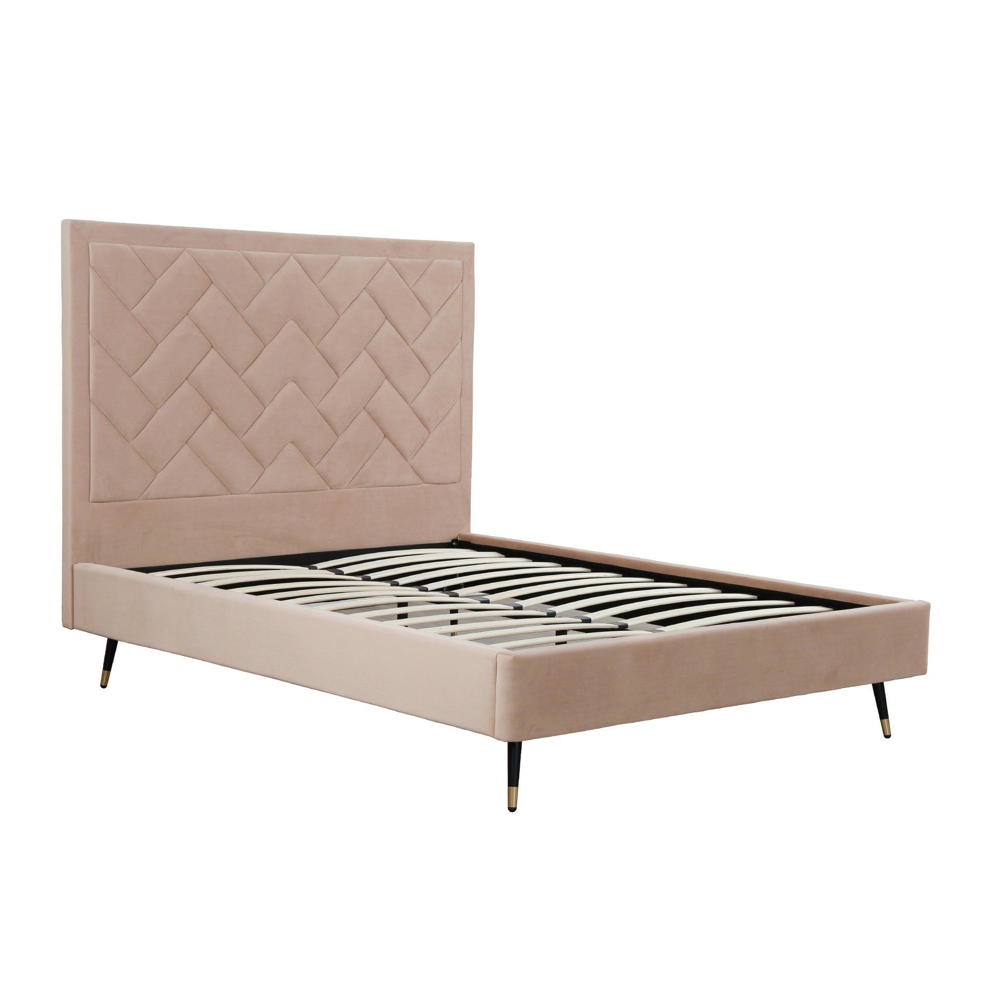 Crosby Queen-Size Bed in Nude | Modern Velvet Upholstered Bed Frame | MidinMod