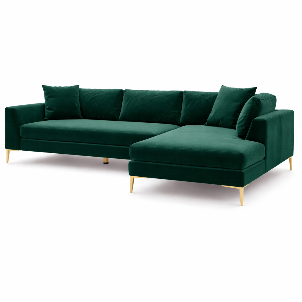 Milo Green Velvet Sectional Sofa Right Chaise