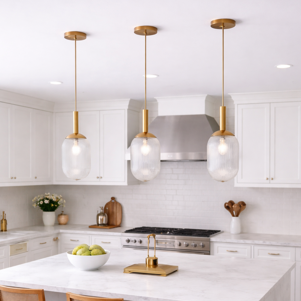 Illume Mid-Century Modern Pendant Lamp | Bronze and Clear Ribbed Glass | MidinMod