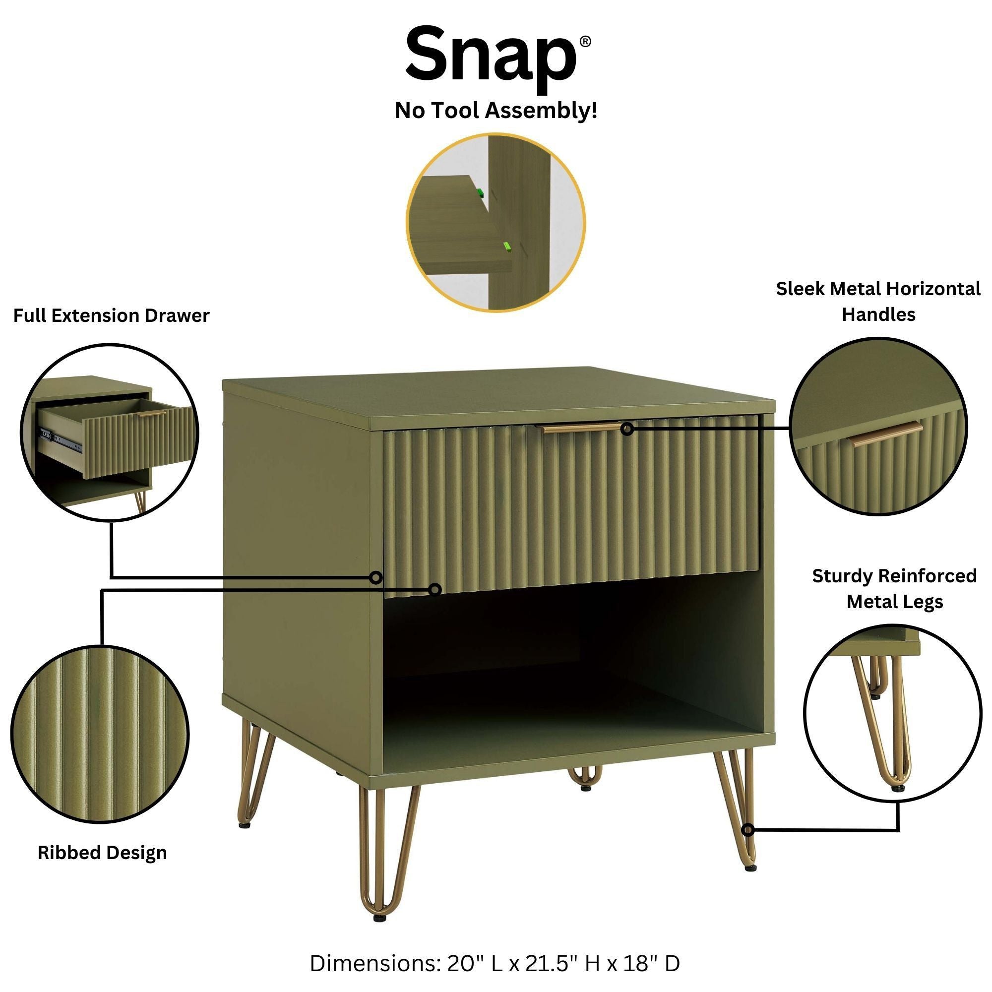 Dumbo 1.0 Olive Green Nightstand | Modern Bedside Storage Table | MidinMod