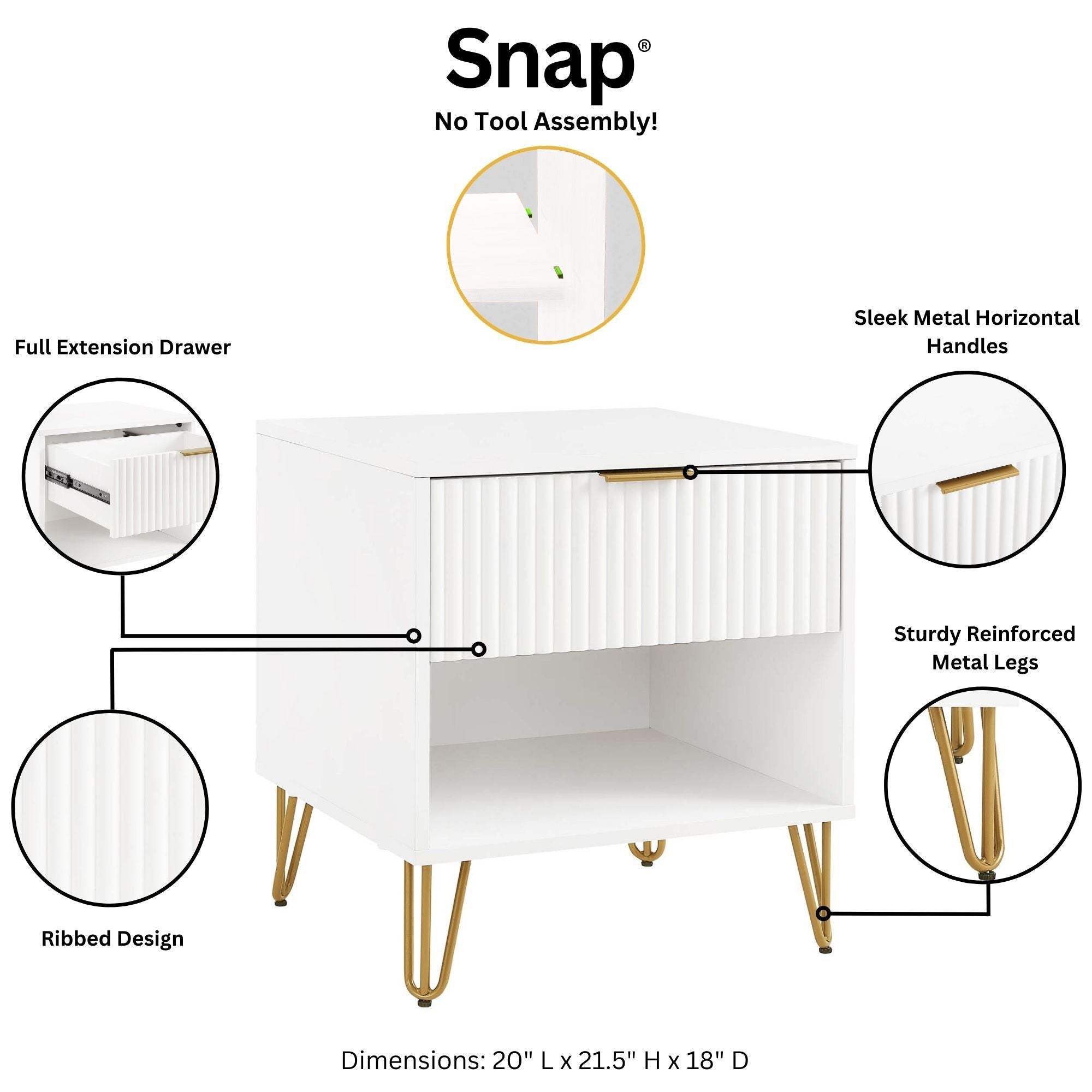 Dumbo 1.0 Modern White Nightstand | Stylish Bedside Storage | MidinMod