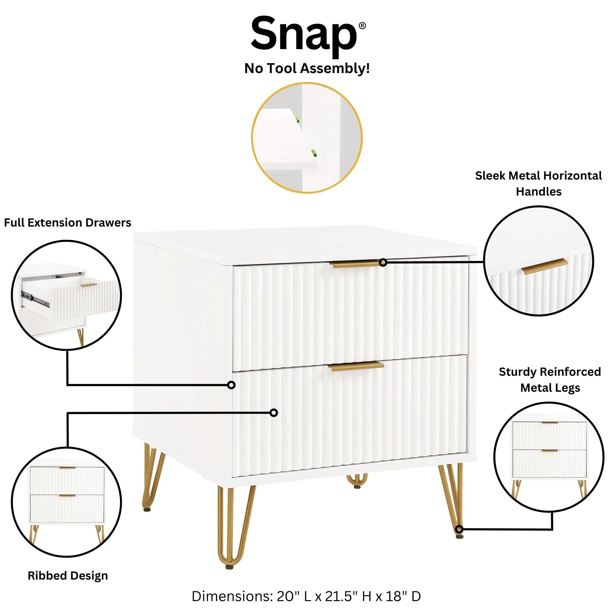 Dumbo 2.0 Modern White Nightstand | Stylish Bedside Storage | MidinMod