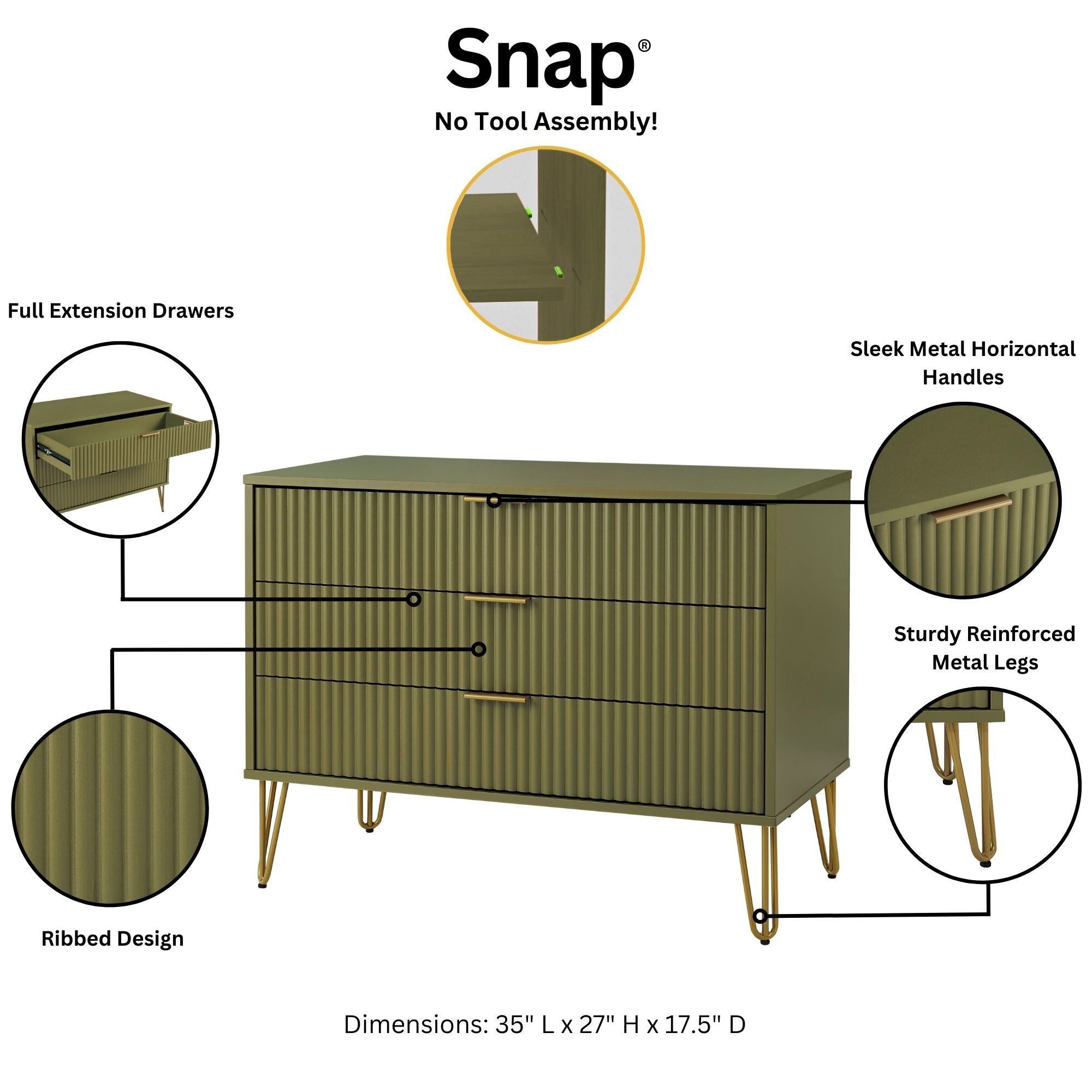 Dumbo Olive Green Dresser | Modern Bedroom Chest & Practical Storage Solution | MidinMod