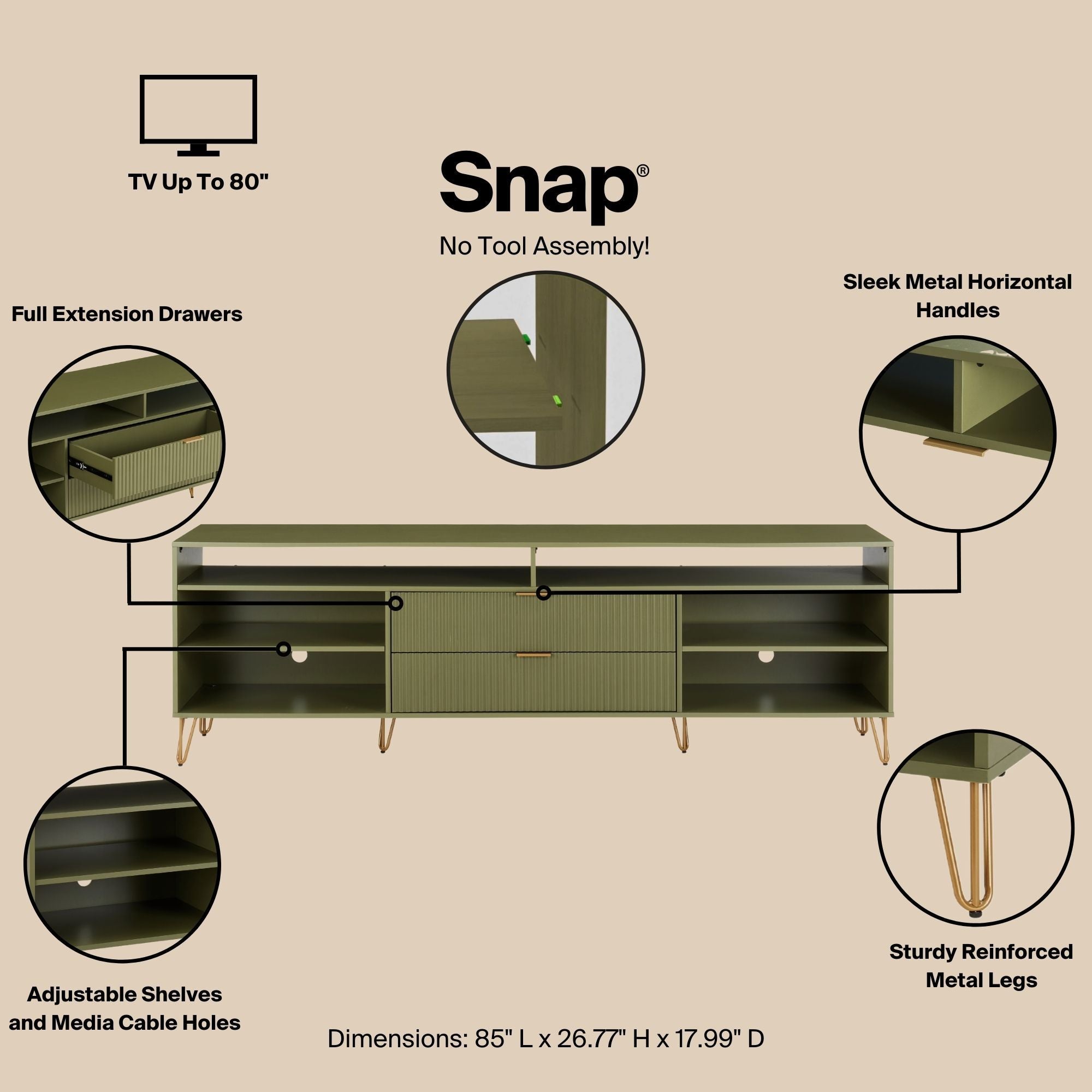 Dumbo 85-Inch Olive Green TV Stand | Sleek Modern Media Center | MidinMod