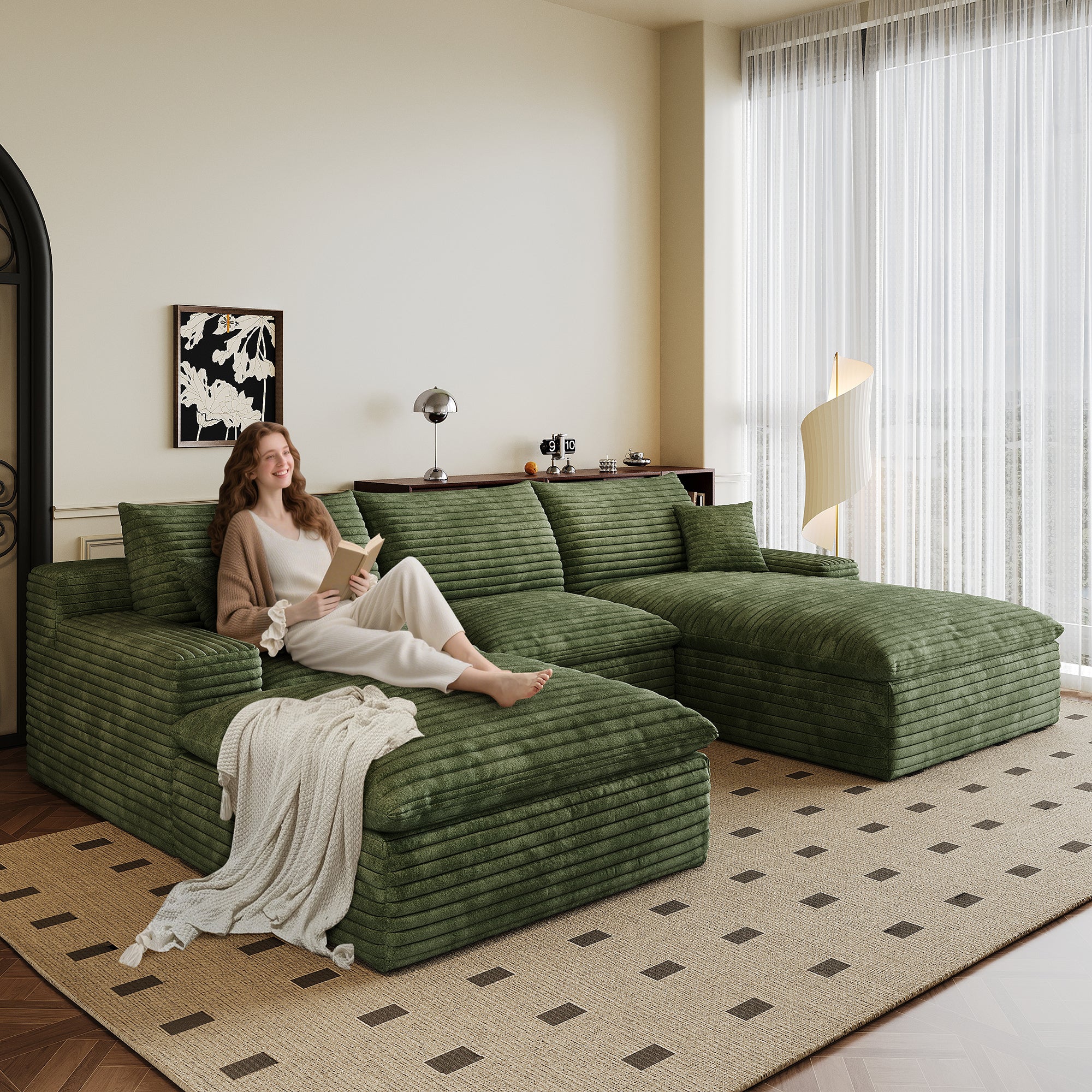 Dalia Modern Green 4-Seat Modular Fabric Sofa - MidinMod