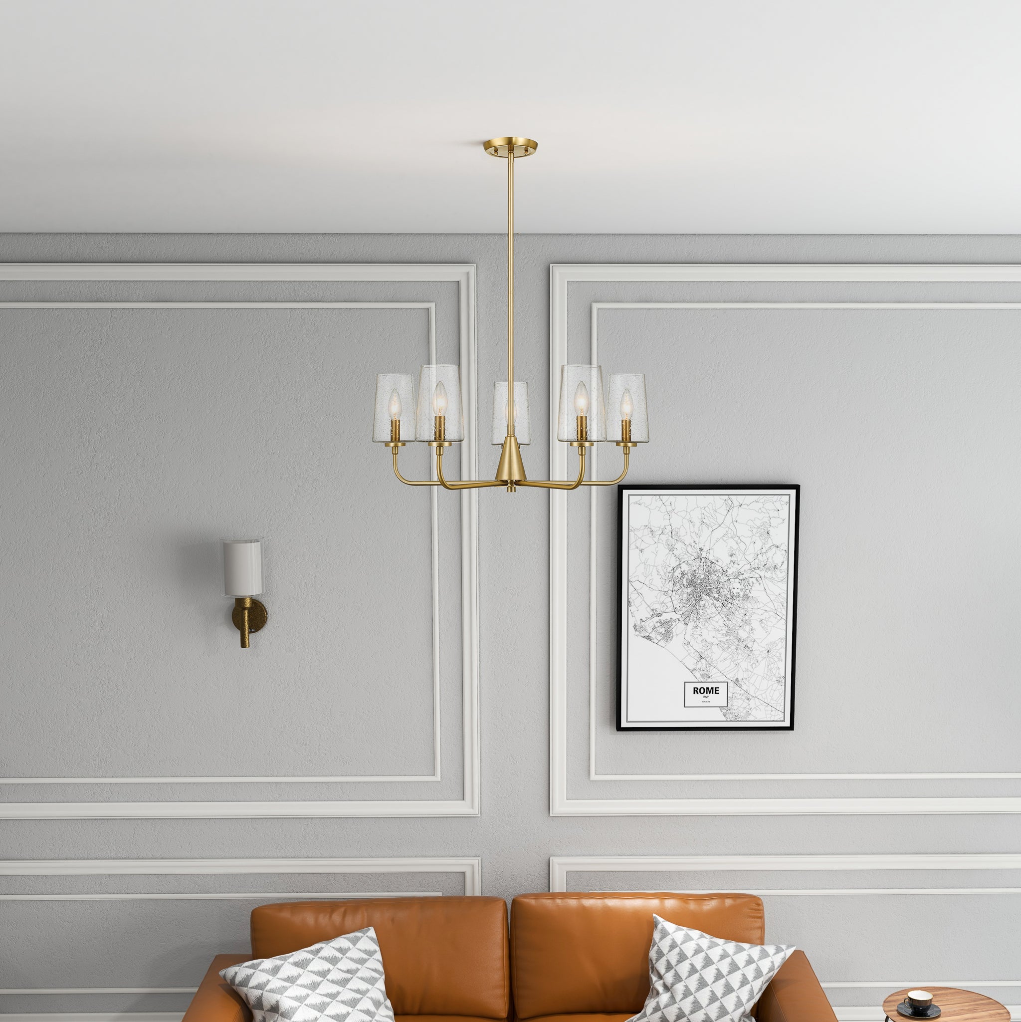 Dazzle Five Lights Chandelier With Clear Seeded Glass -Satin Brass - MidinMod