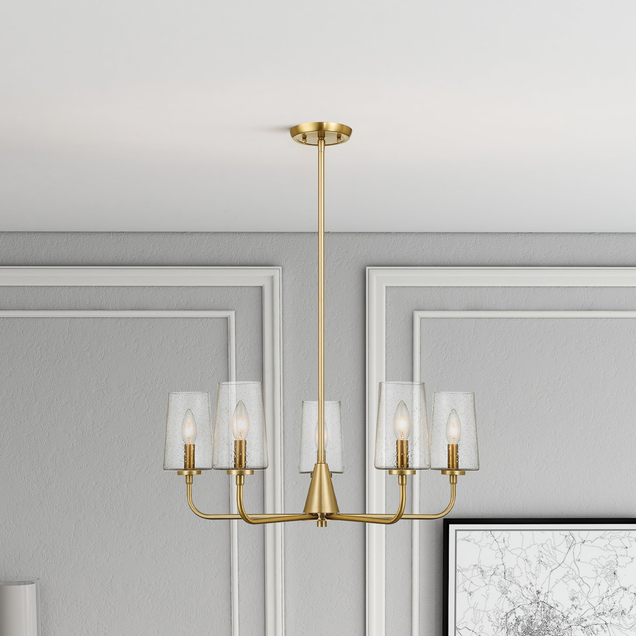 Dazzle Five Lights Chandelier With Clear Seeded Glass -Satin Brass - MidinMod