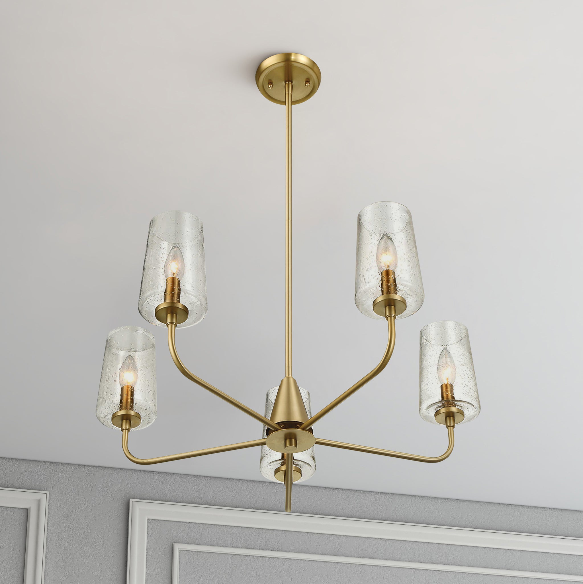 Dazzle Five Lights Chandelier With Clear Seeded Glass -Satin Brass - MidinMod