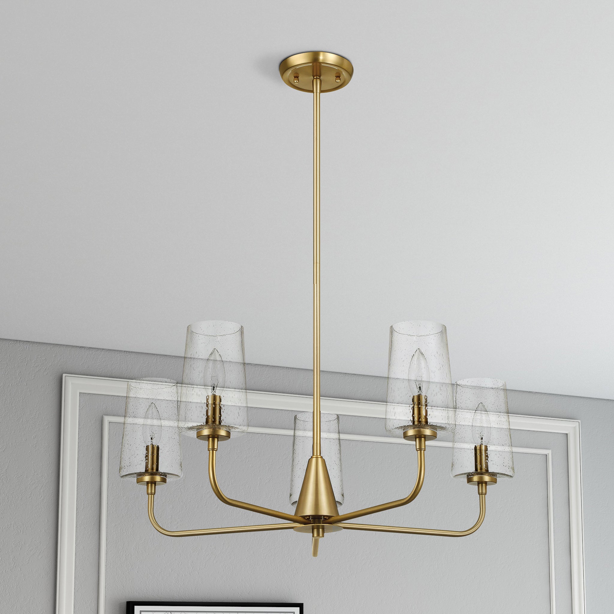 Dazzle Five Lights Chandelier With Clear Seeded Glass -Satin Brass - MidinMod