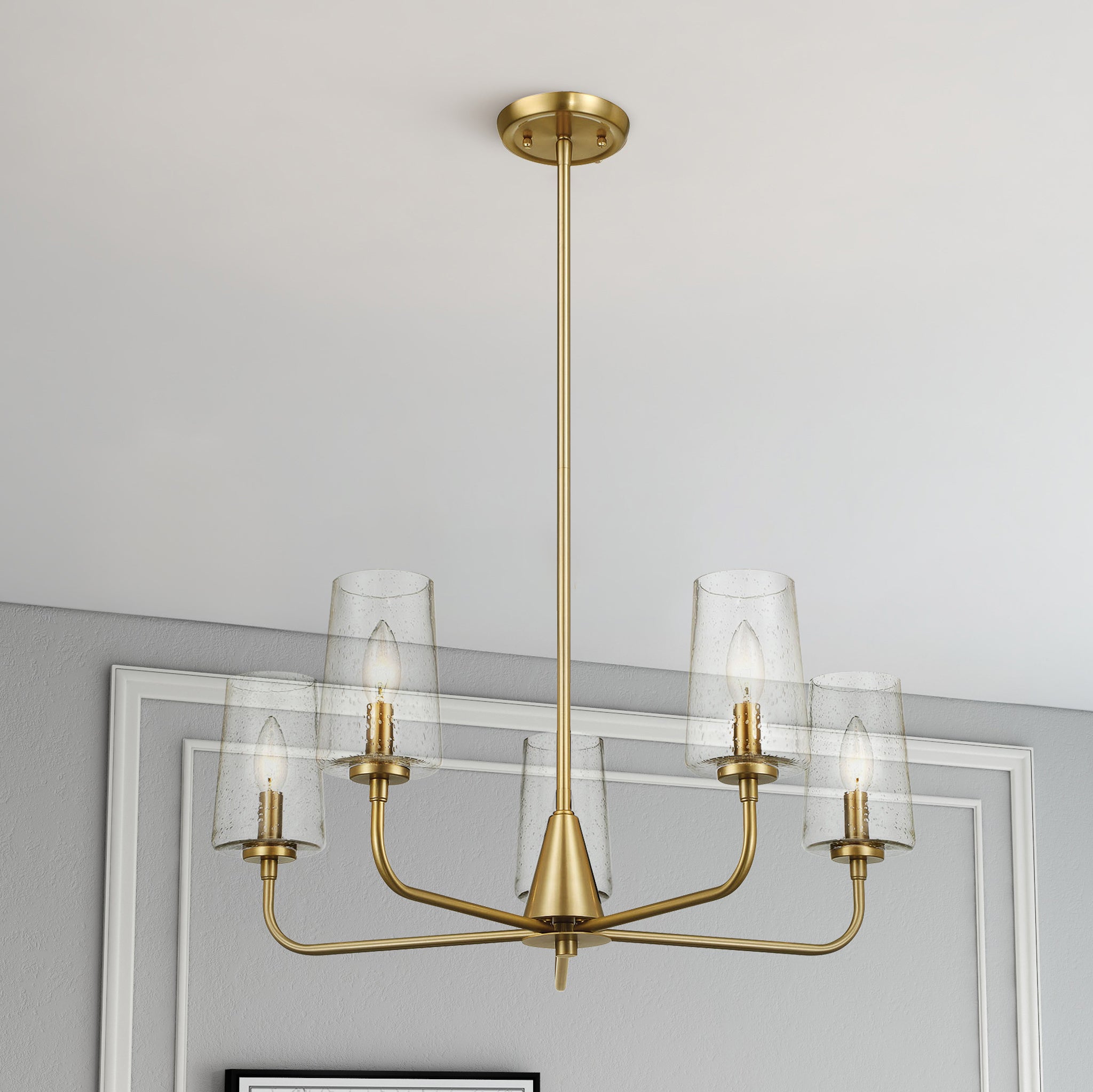 Dazzle Five Lights Chandelier With Clear Seeded Glass -Satin Brass - MidinMod