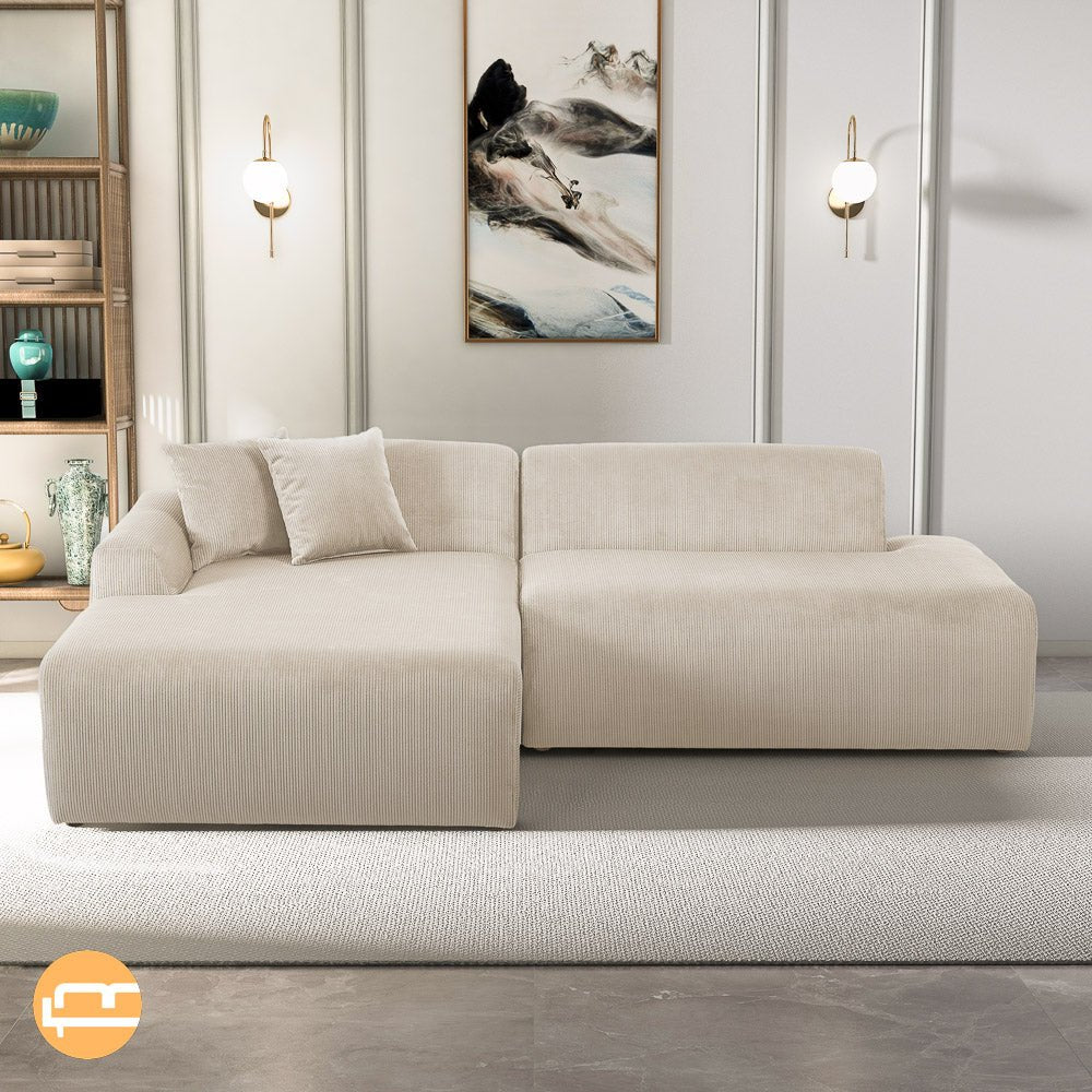 Dexter Cream Corduroy Sectional Left Facing Chaise - MidinMod