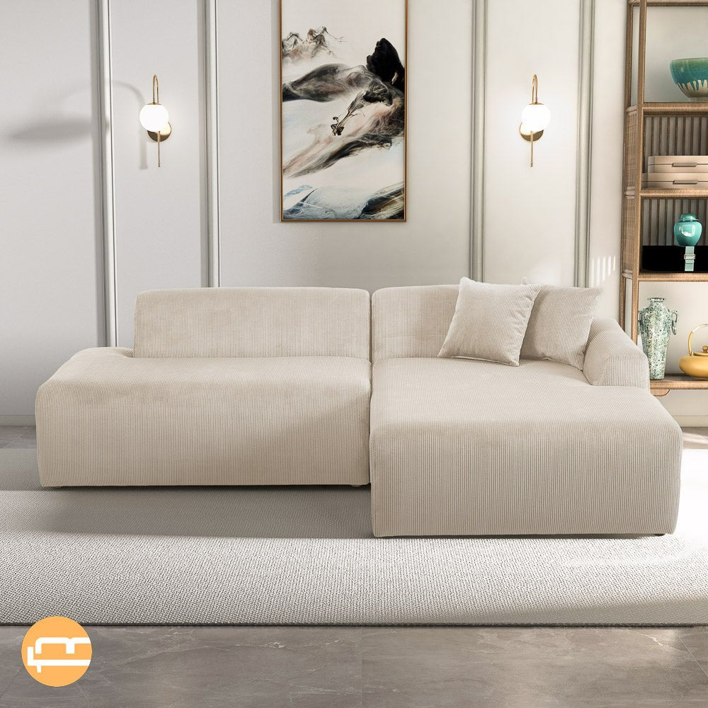 Dexter Cream Corduroy Sectional Right Facing Chaise - MidinMod