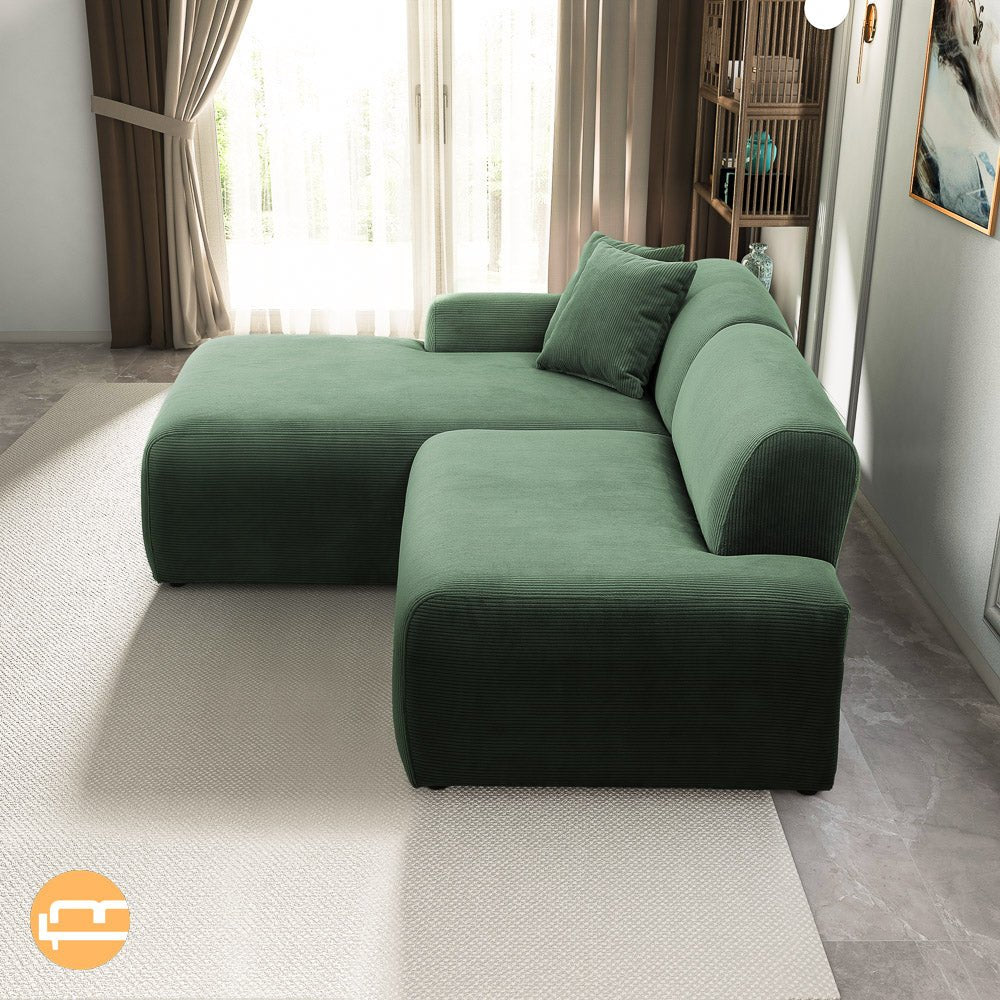 Dexter Green Corduroy Sectional Left Facing Chaise - MidinMod