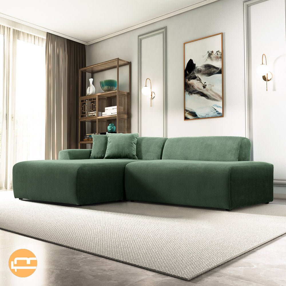 Dexter Green Corduroy Sectional Left Facing Chaise - MidinMod