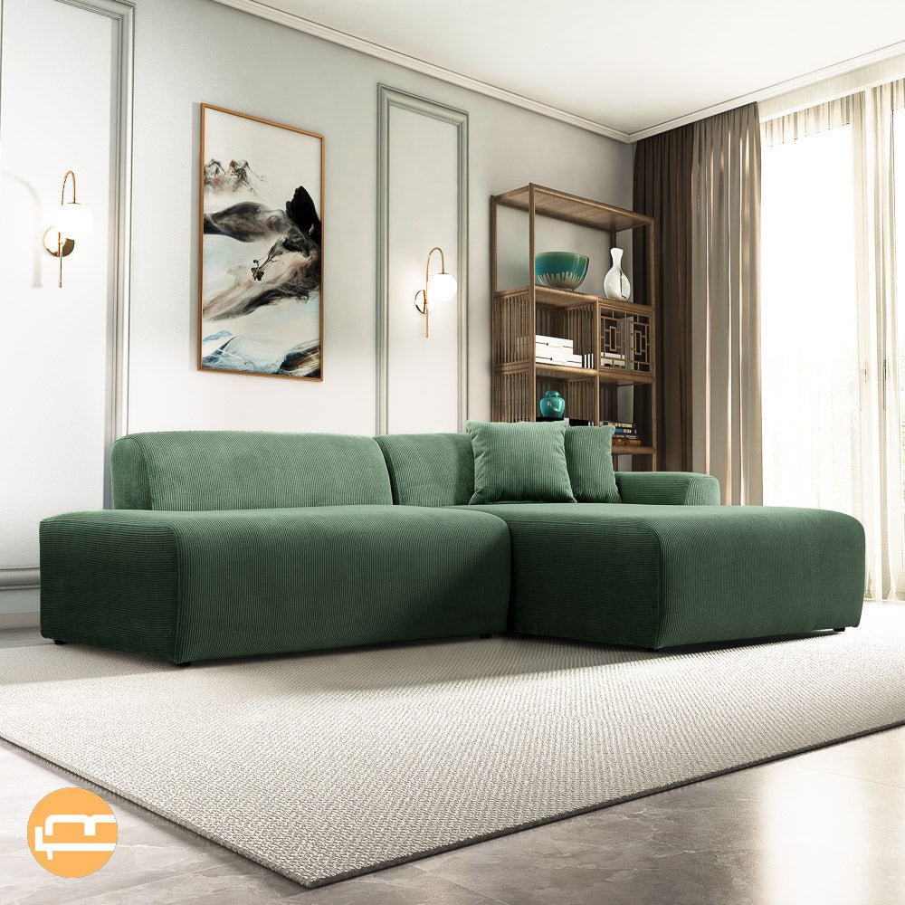 Dexter Green Corduroy Sectional Right Facing Chaise - MidinMod