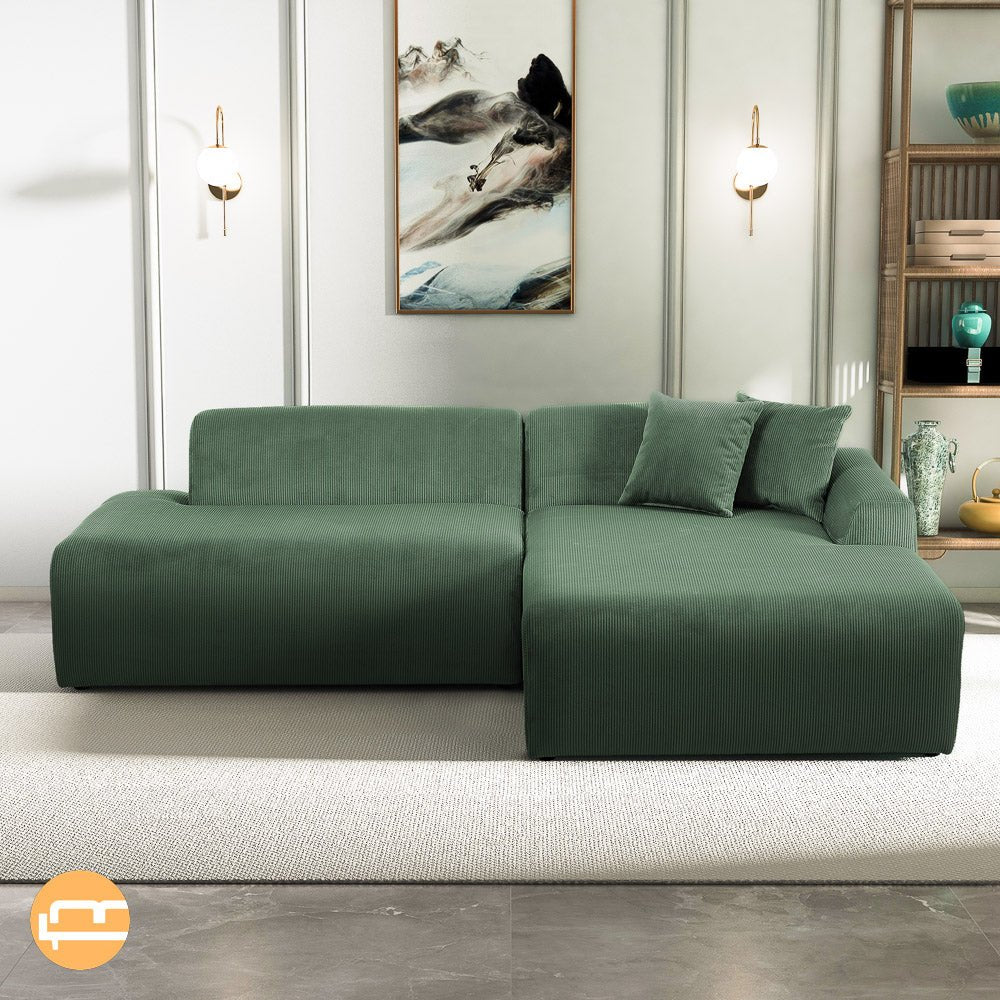 Dexter Green Corduroy Sectional Right Facing Chaise - MidinMod